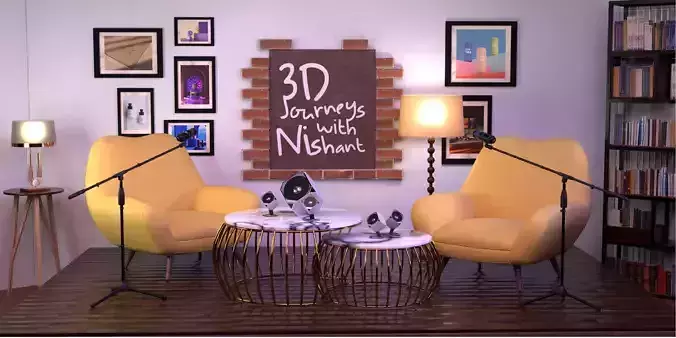 Podcast setup studio  Low-poly 3D model