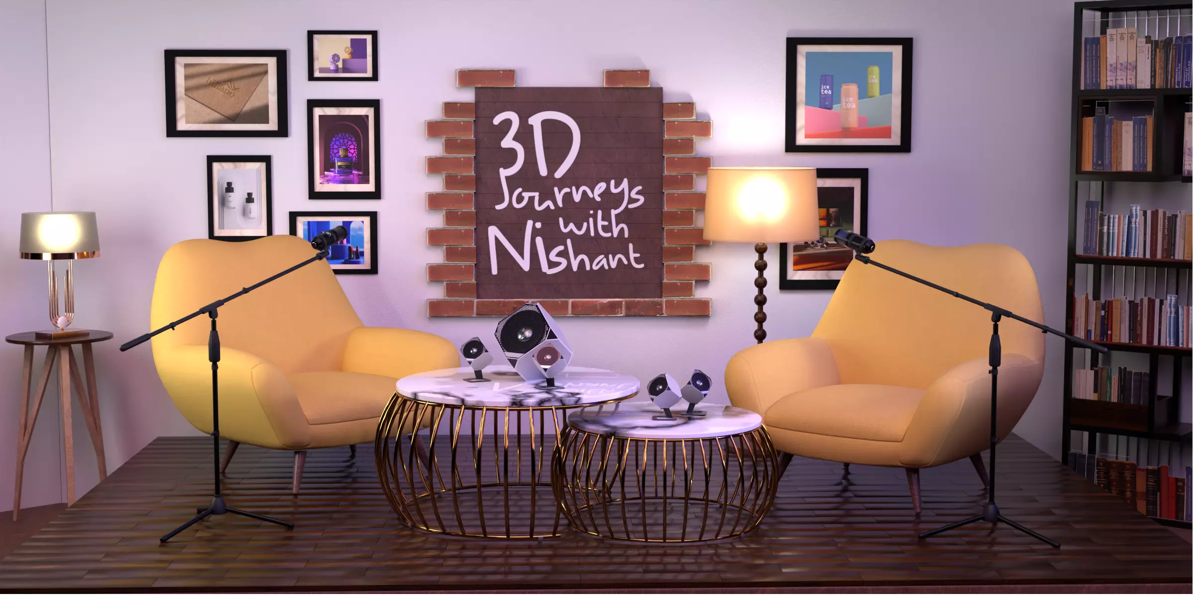Podcast setup studio Low-poly 3D model_0