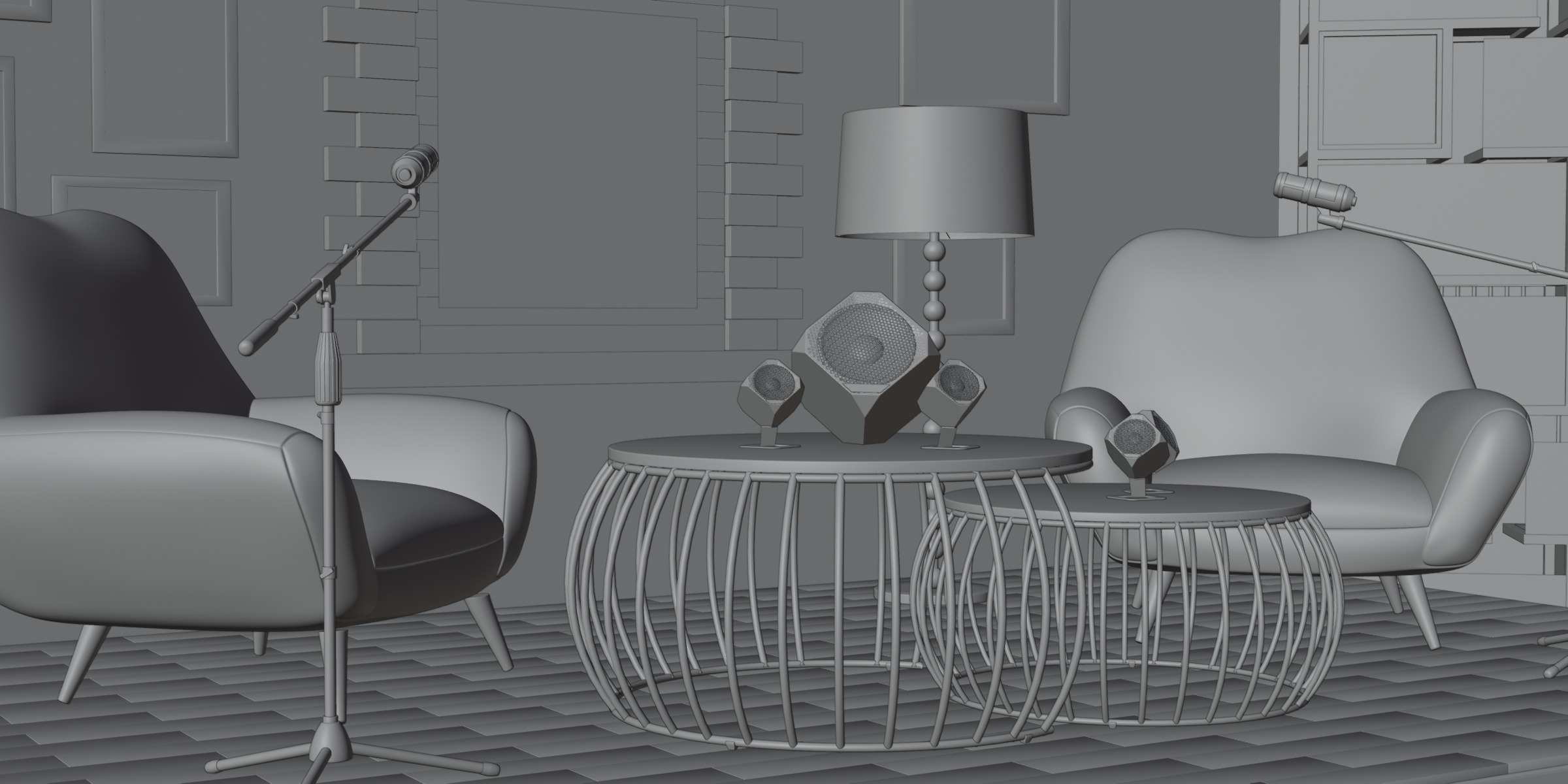 Podcast setup studio Low-poly 3D model_6