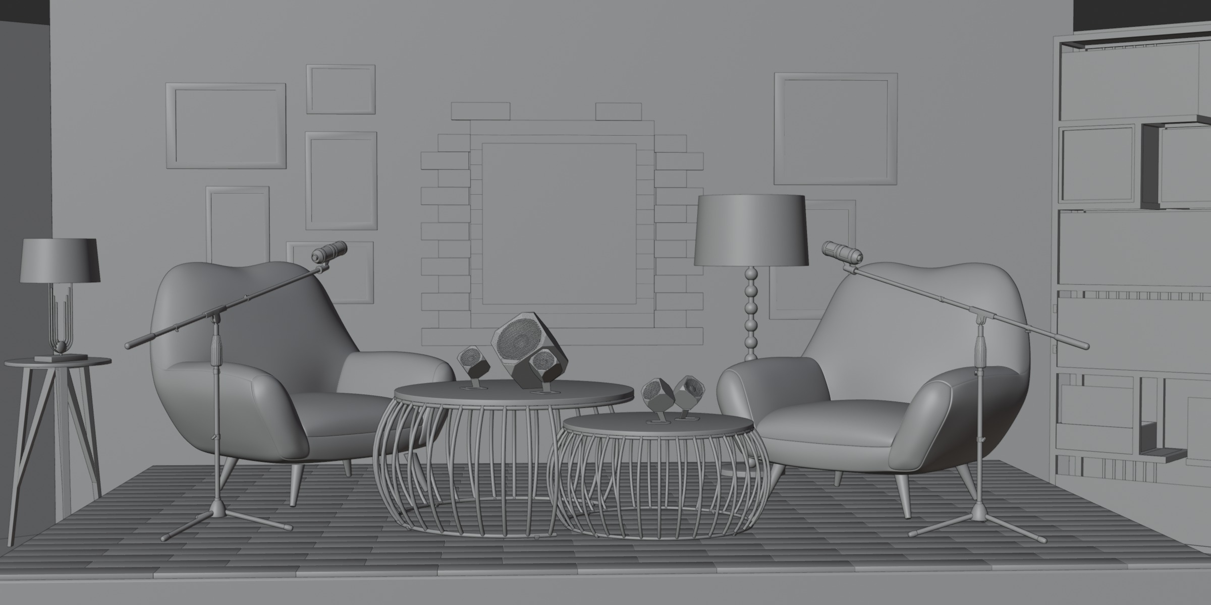 Podcast setup studio Low-poly 3D model_8