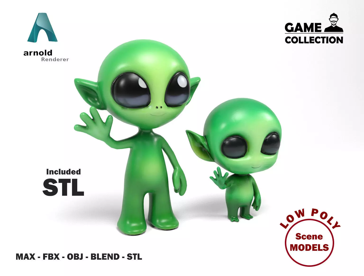 Cartoon Aliens Low-poly 3D model