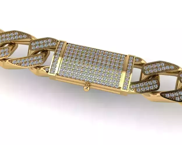 Diamond cuban link chain and lock 3d render