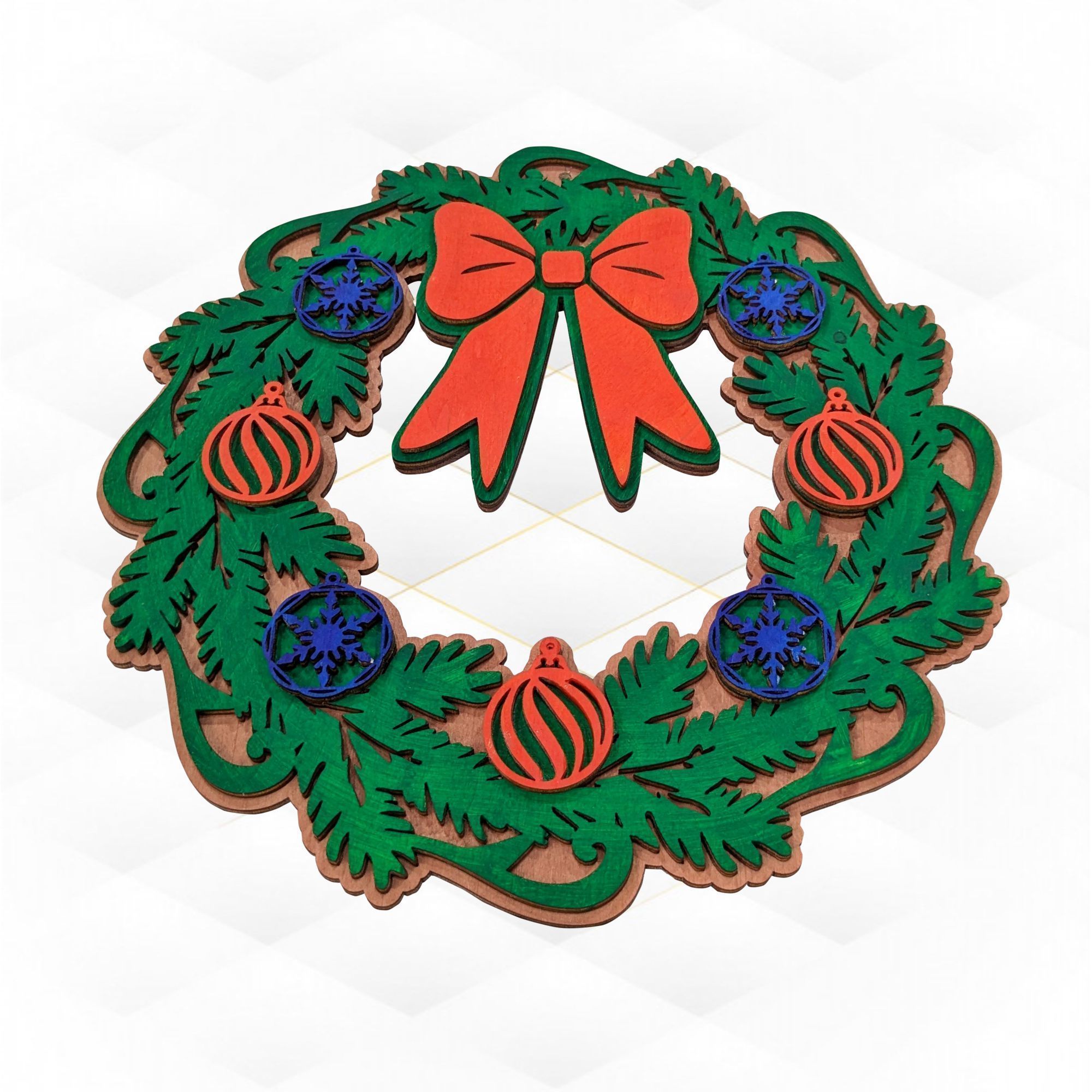 Christmas Decor Wreath laser cutting design 3D print model_2