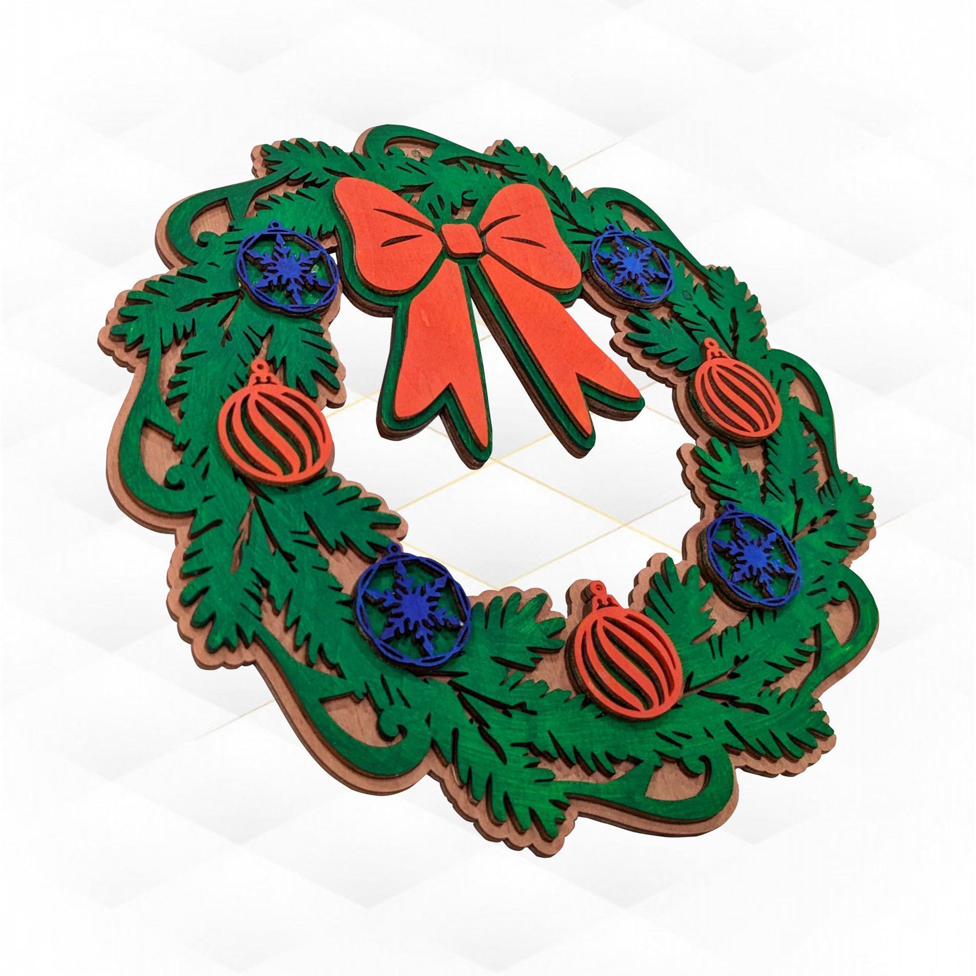 Christmas Decor Wreath laser cutting design 3D print model_4