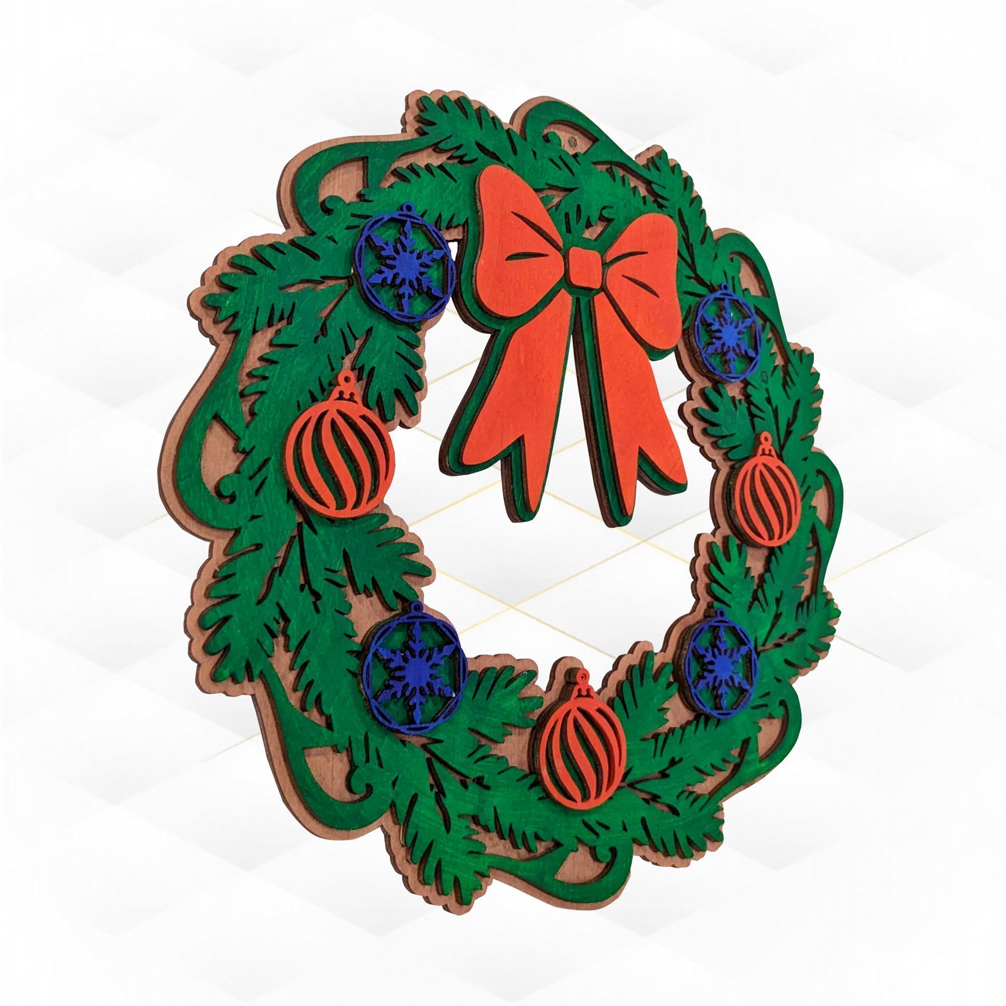 Christmas Decor Wreath laser cutting design 3D print model_3