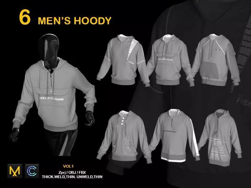 6 MEN HOODY 3D model