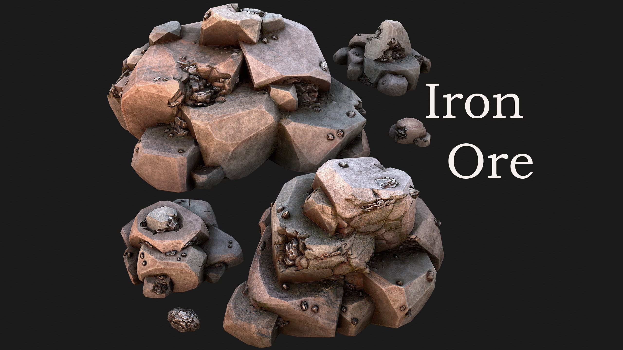 Iron Ore Rocks and Stones Set  Low-poly 3D model_5