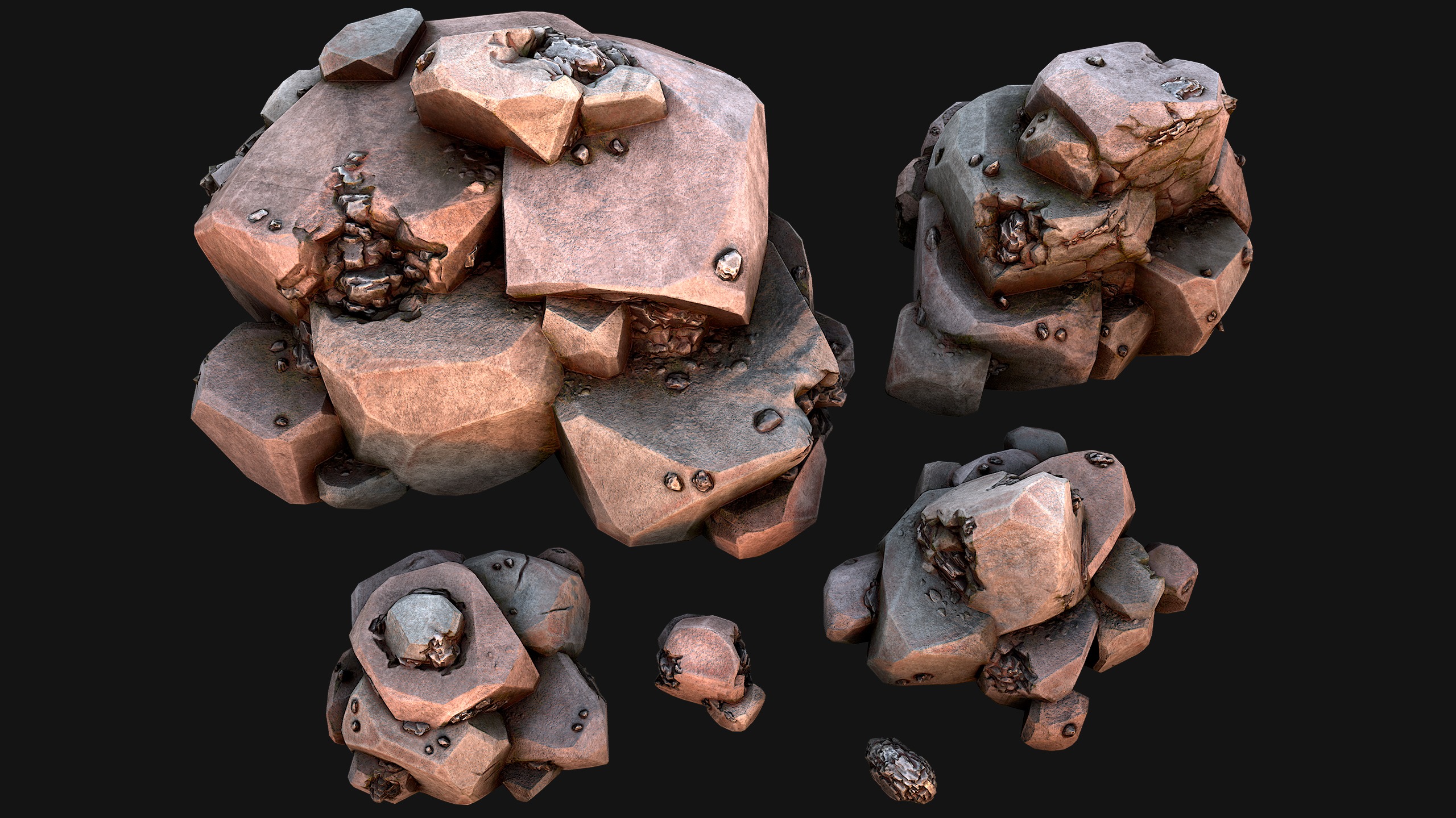 Iron Ore Rocks and Stones Set  Low-poly 3D model_18