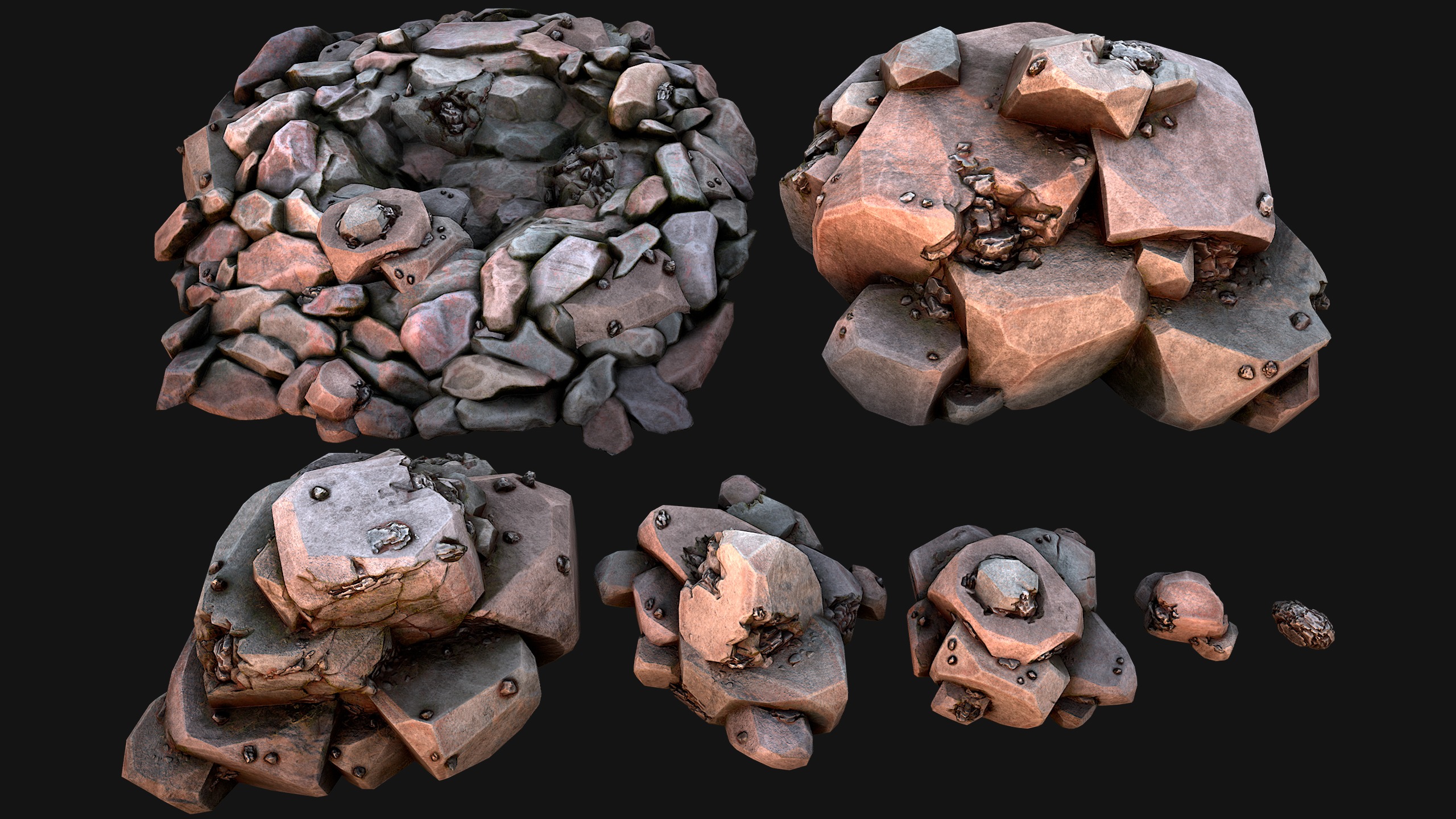 Iron Ore Rocks and Stones Set  Low-poly 3D model_9