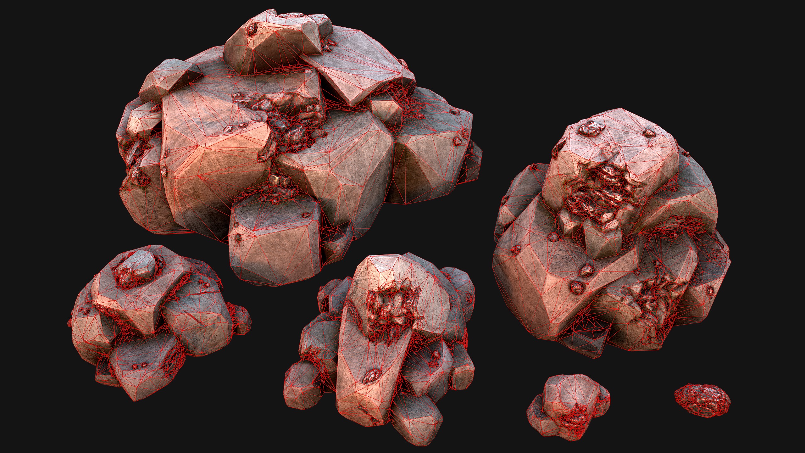 Iron Ore Rocks and Stones Set  Low-poly 3D model_16