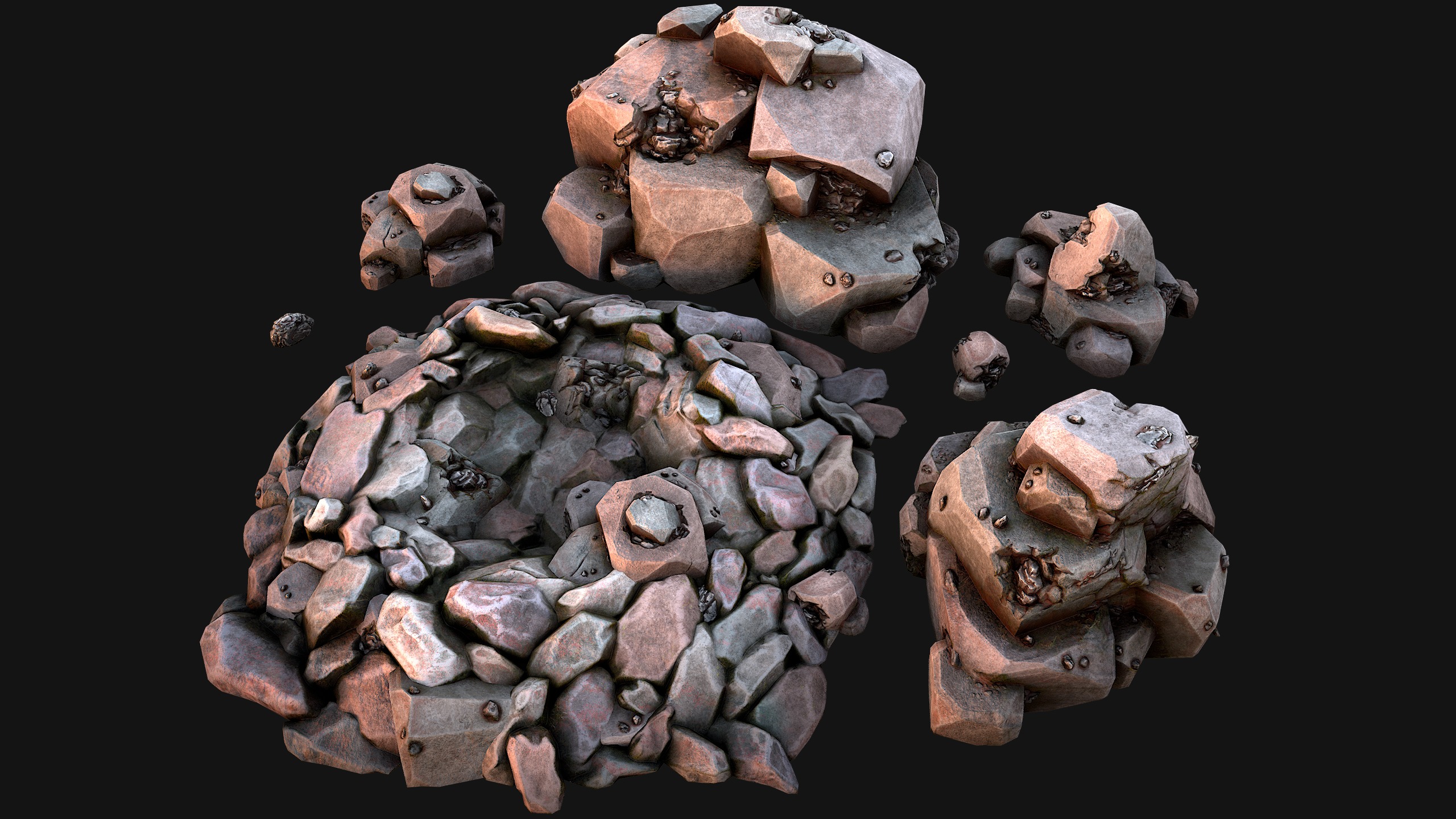 Iron Ore Rocks and Stones Set  Low-poly 3D model_6