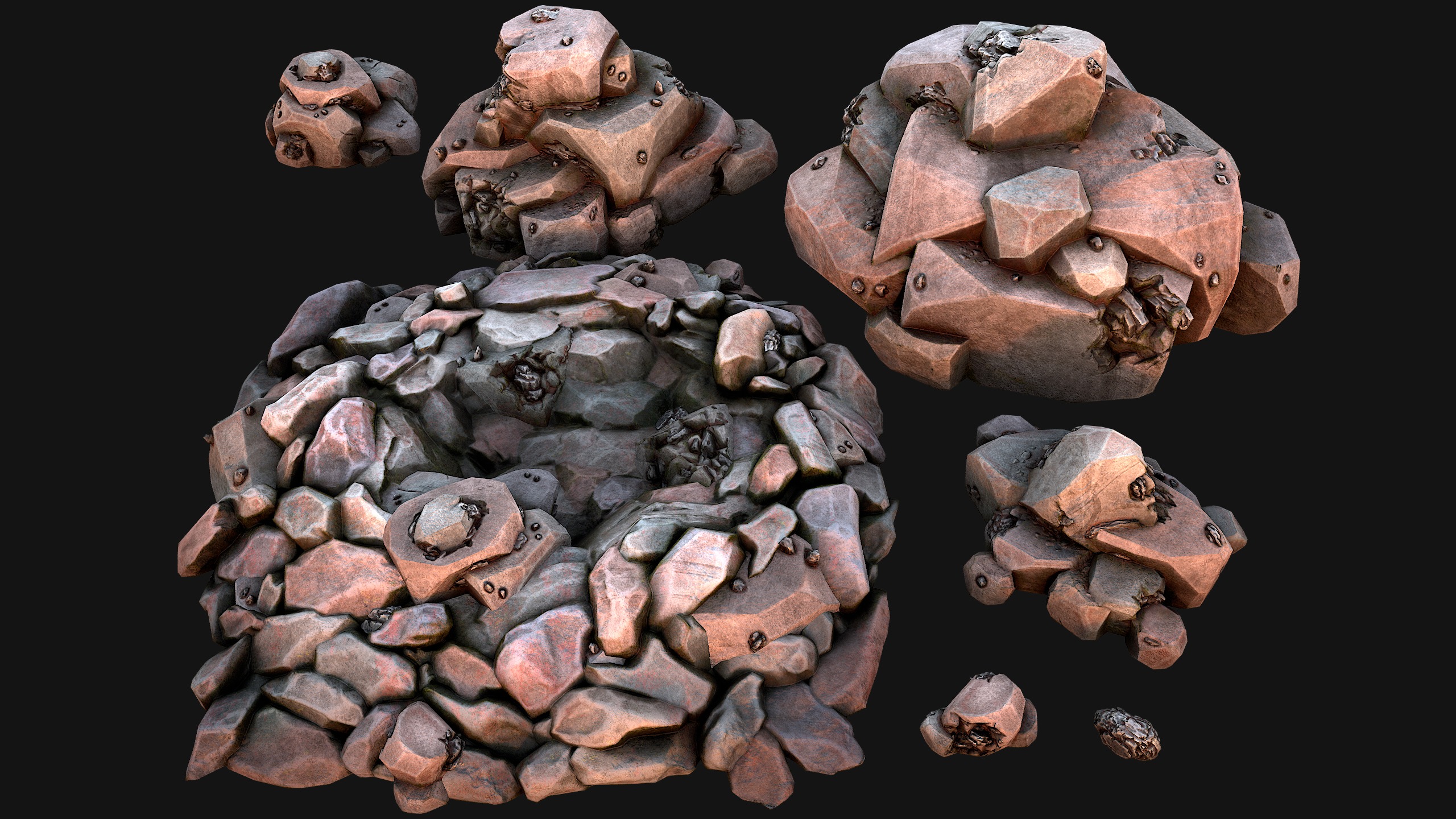 Iron Ore Rocks and Stones Set  Low-poly 3D model_8