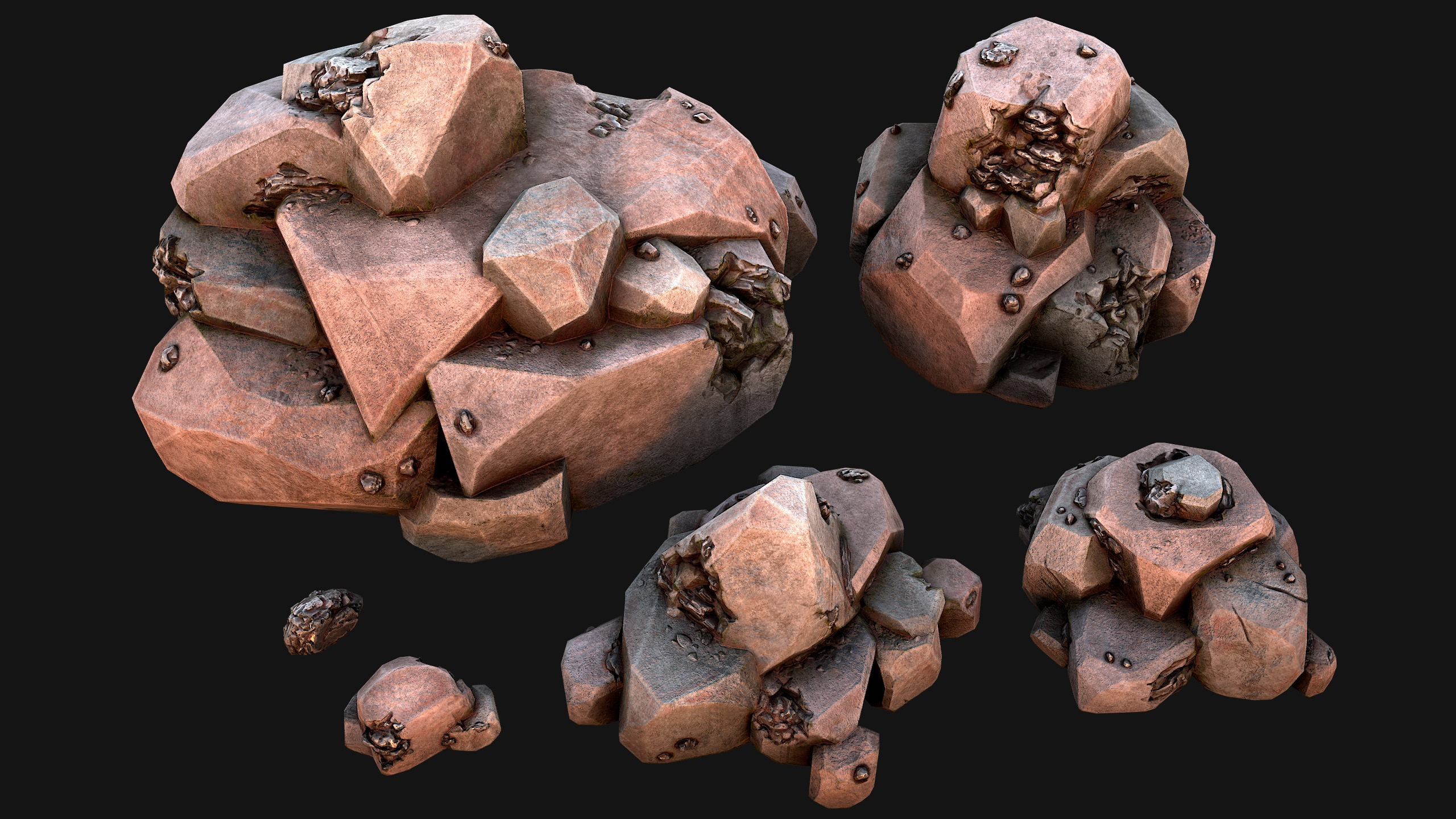 Iron Ore Rocks and Stones Set  Low-poly 3D model_20