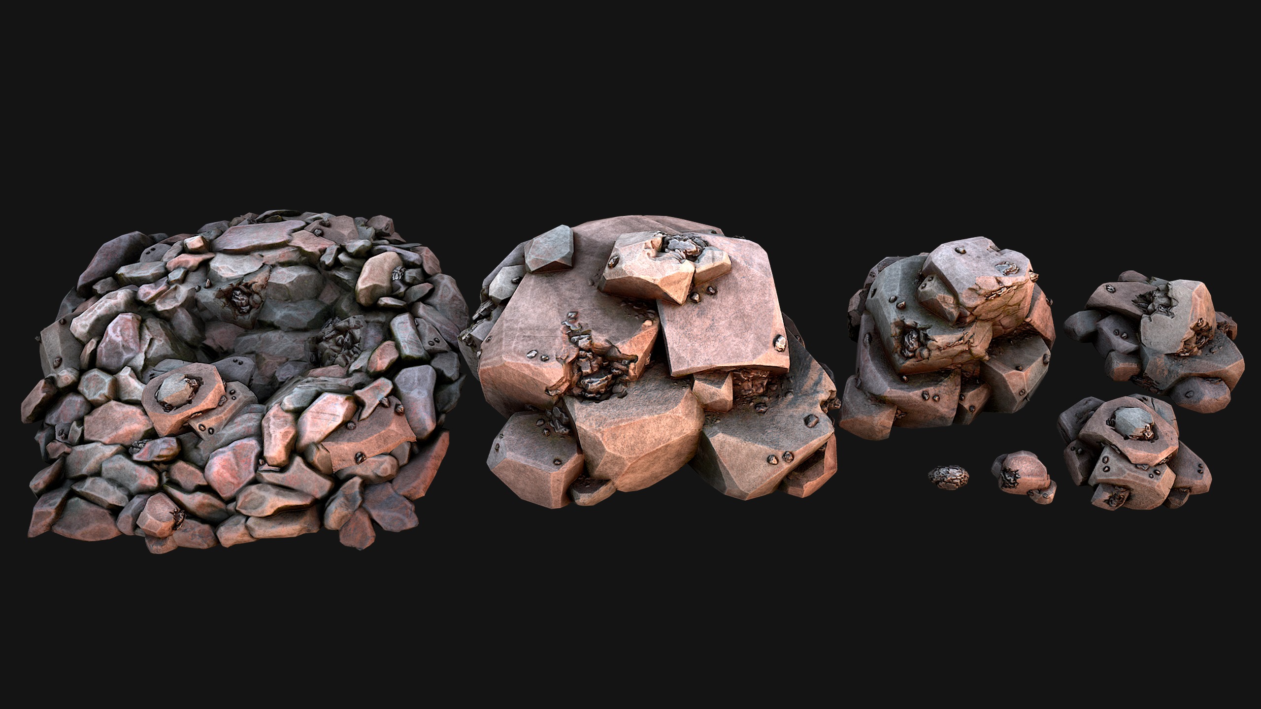 Iron Ore Rocks and Stones Set  Low-poly 3D model_2
