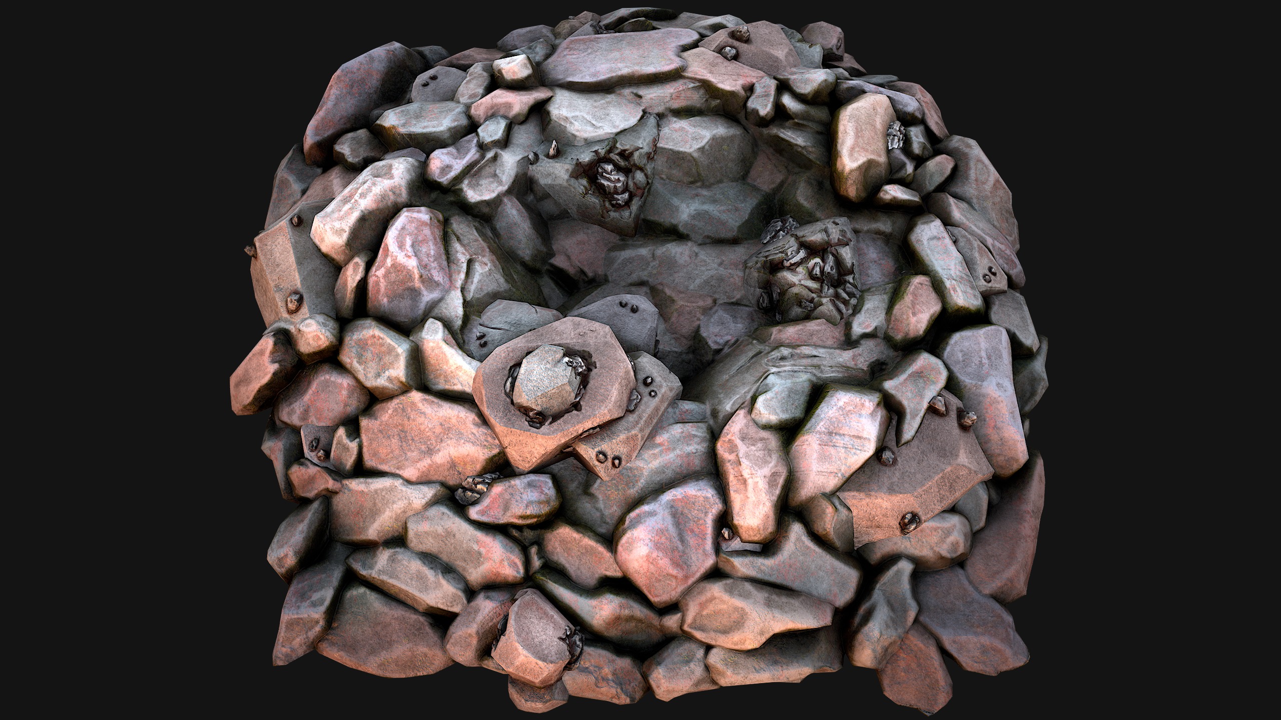 Iron Ore Rocks and Stones Set  Low-poly 3D model_23