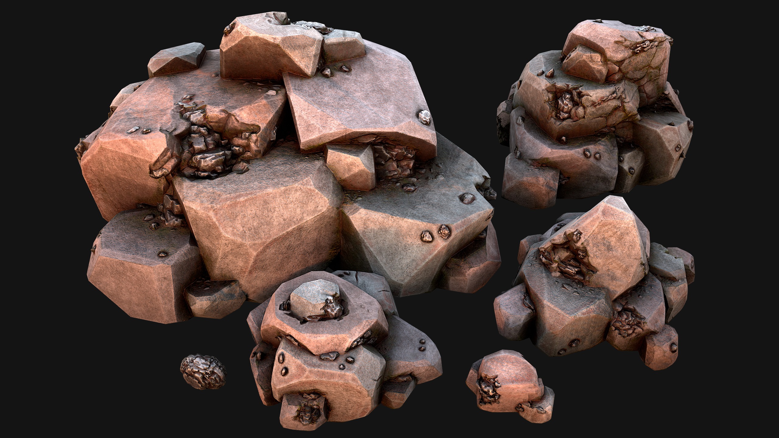 Iron Ore Rocks and Stones Set  Low-poly 3D model_10