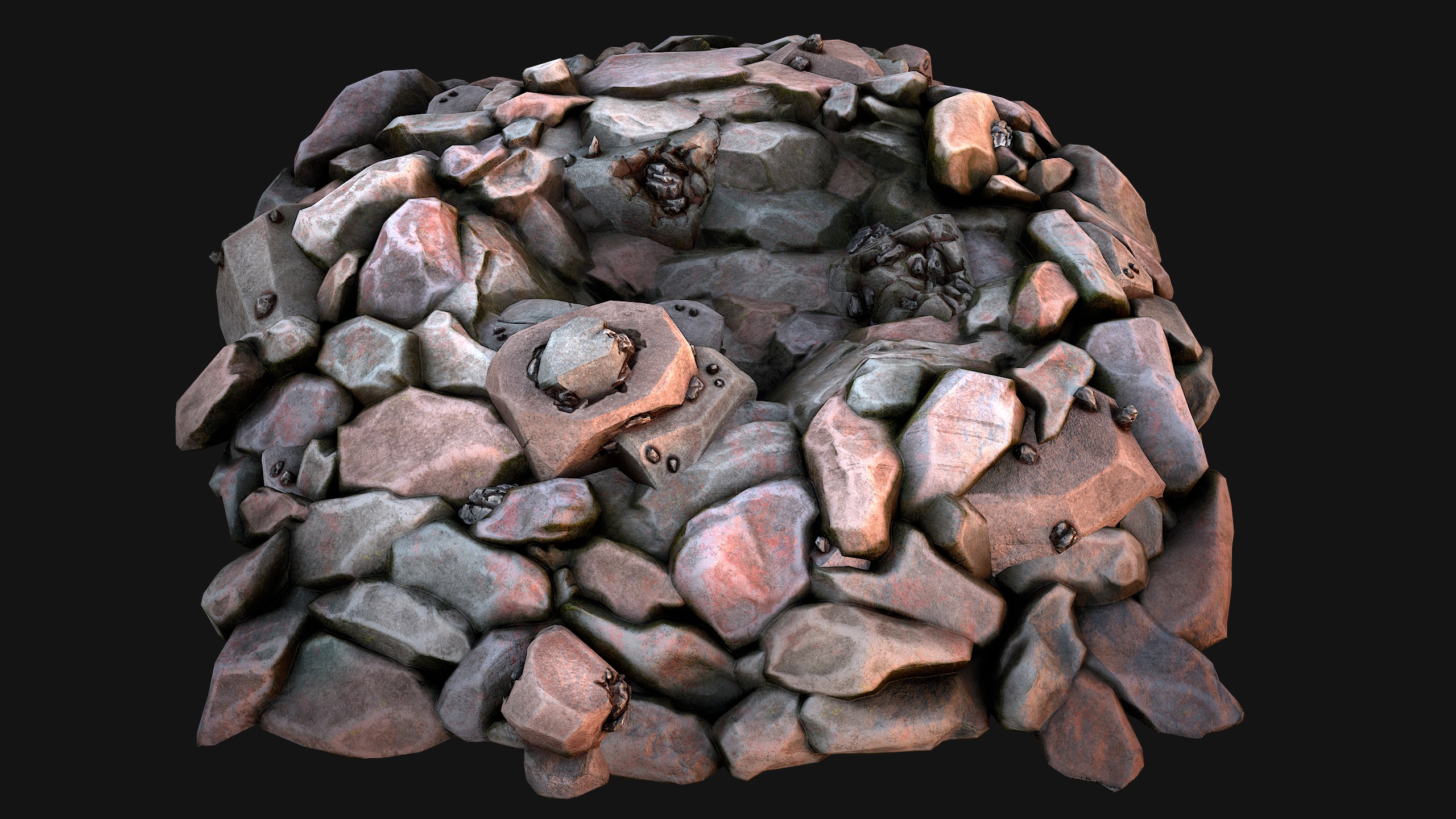 Iron Ore Rocks and Stones Set  Low-poly 3D model_27