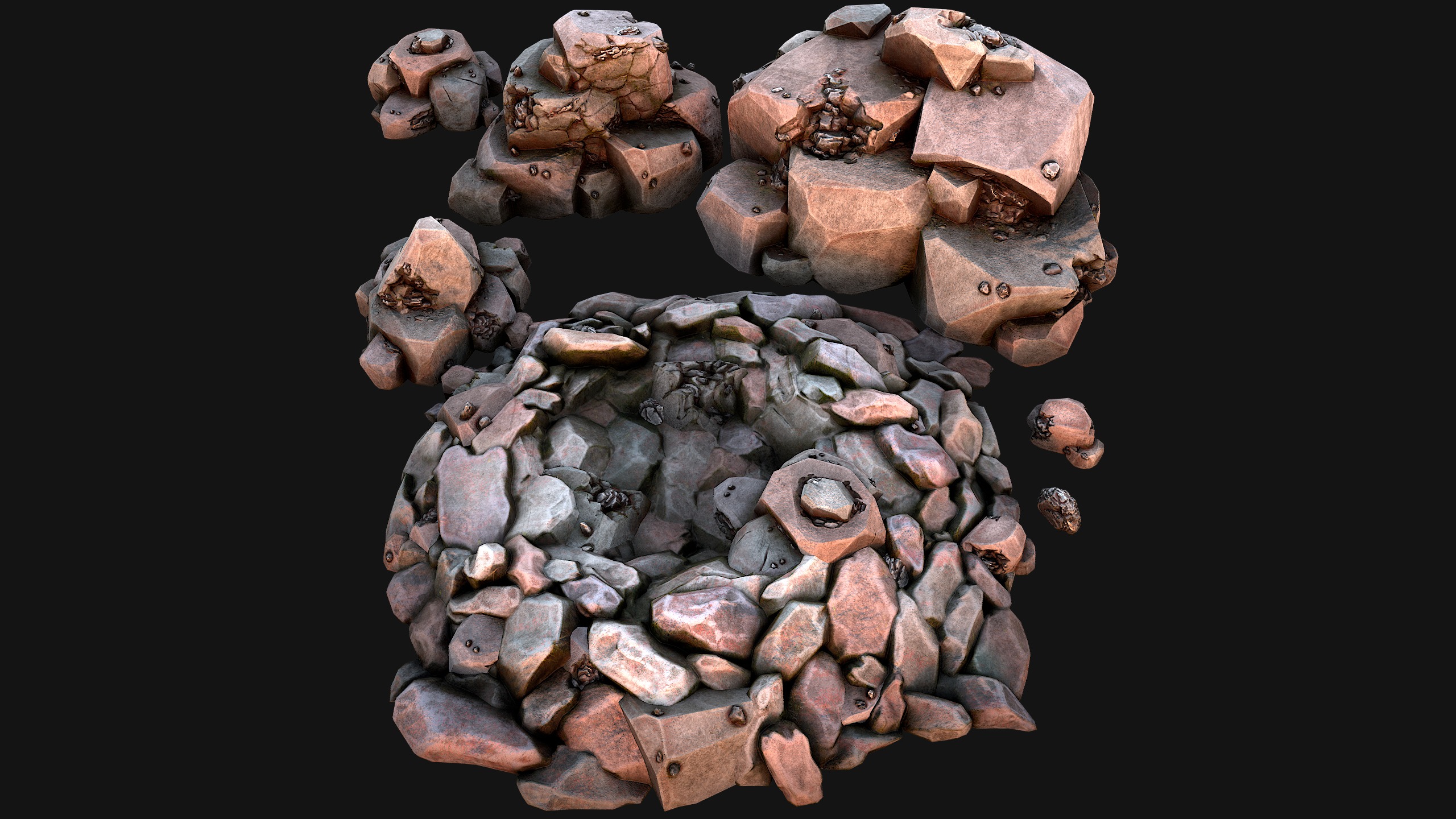 Iron Ore Rocks and Stones Set  Low-poly 3D model_7