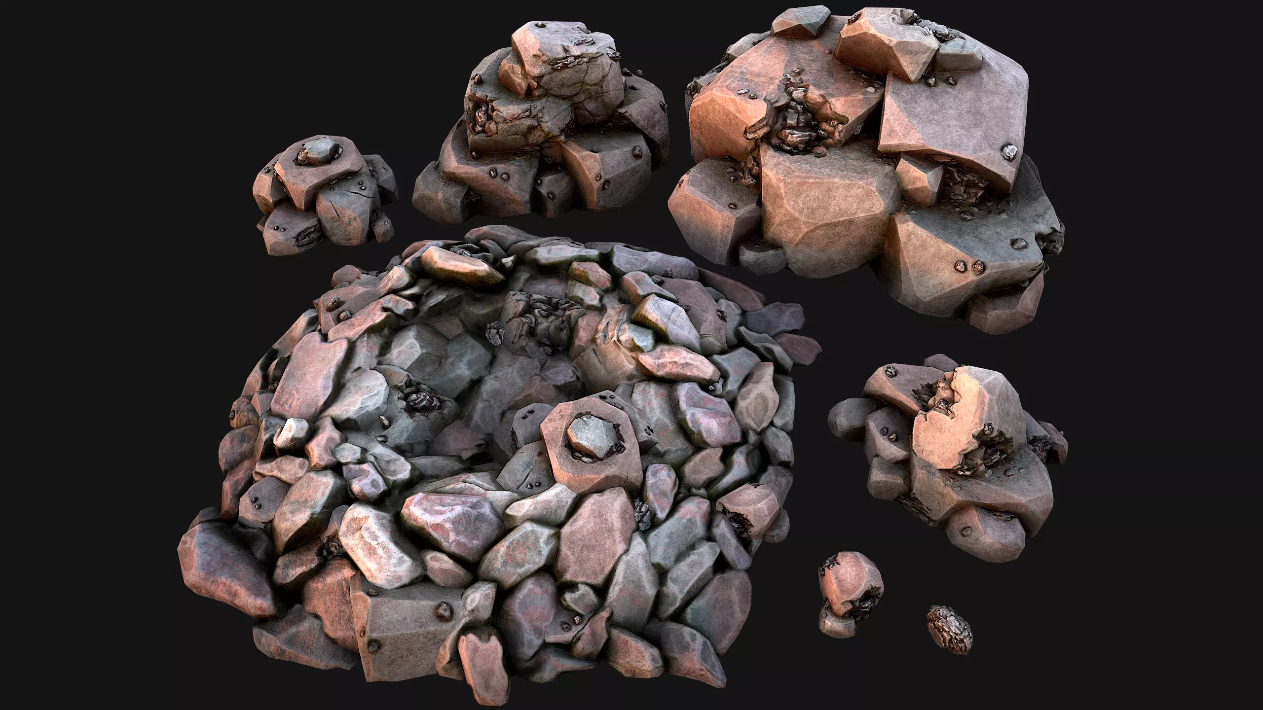 Iron Ore Rocks and Stones Set  Low-poly 3D model_0