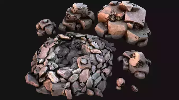 Iron Ore Rocks and Stones Set  Low-poly 3D model