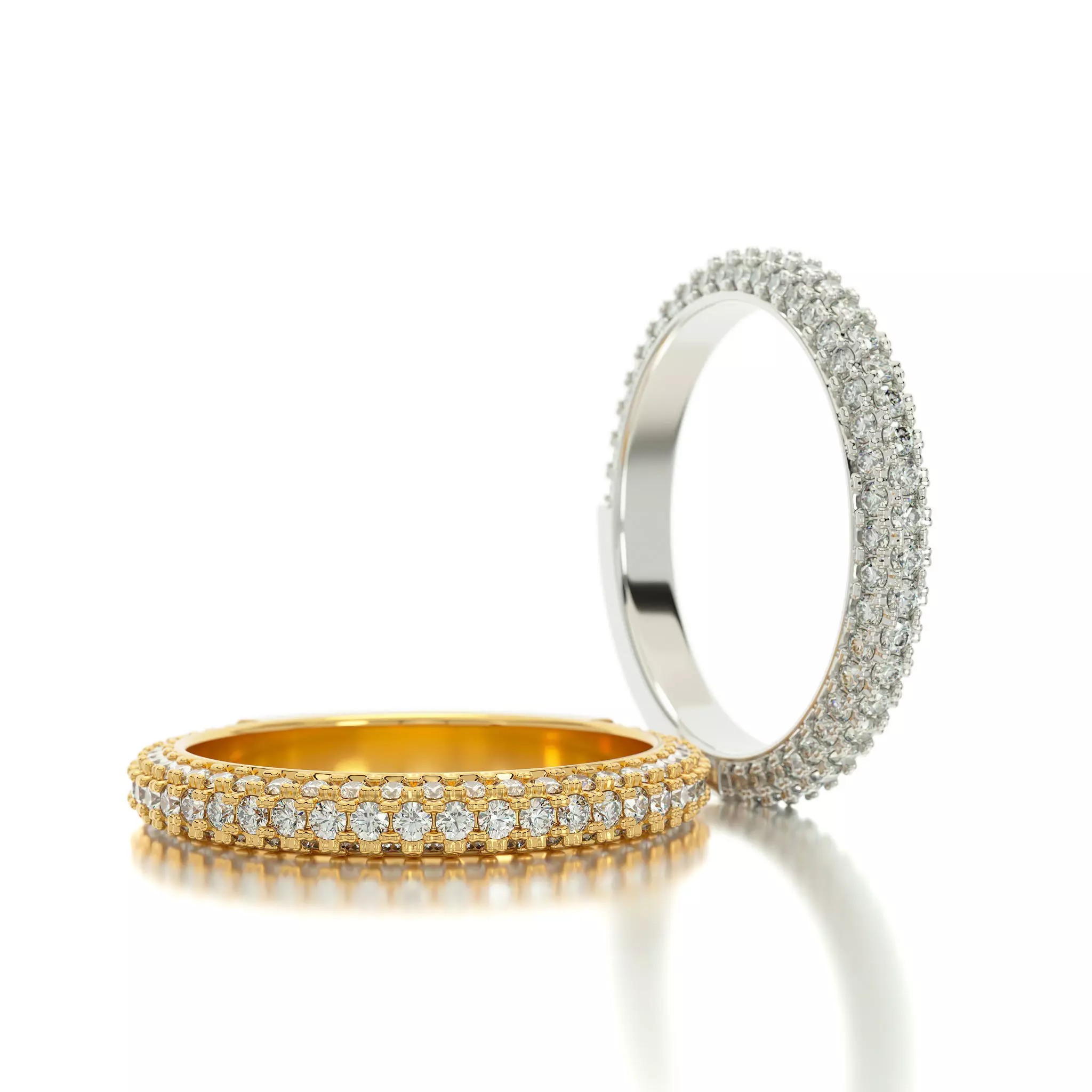 eternity gold ring with 3 rows of diamonds 3D print model