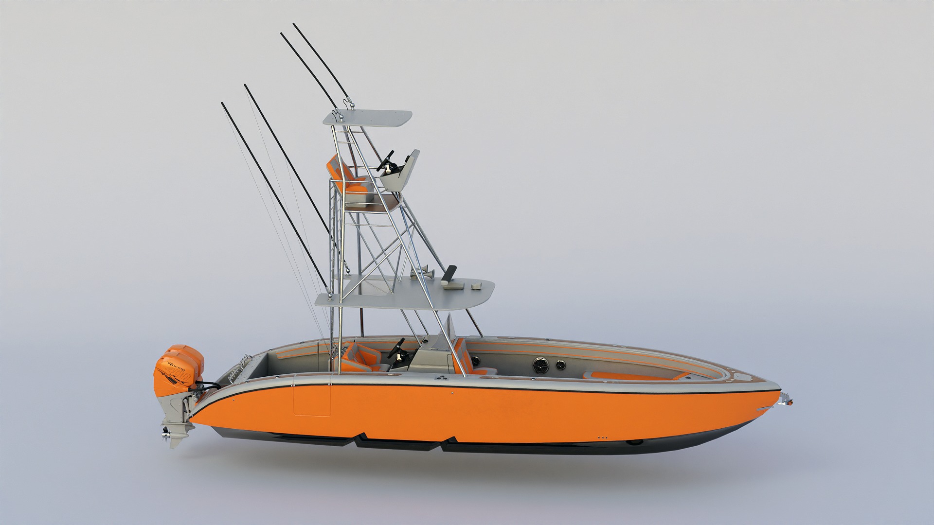 Sport fishing boat Orange 3D model_10