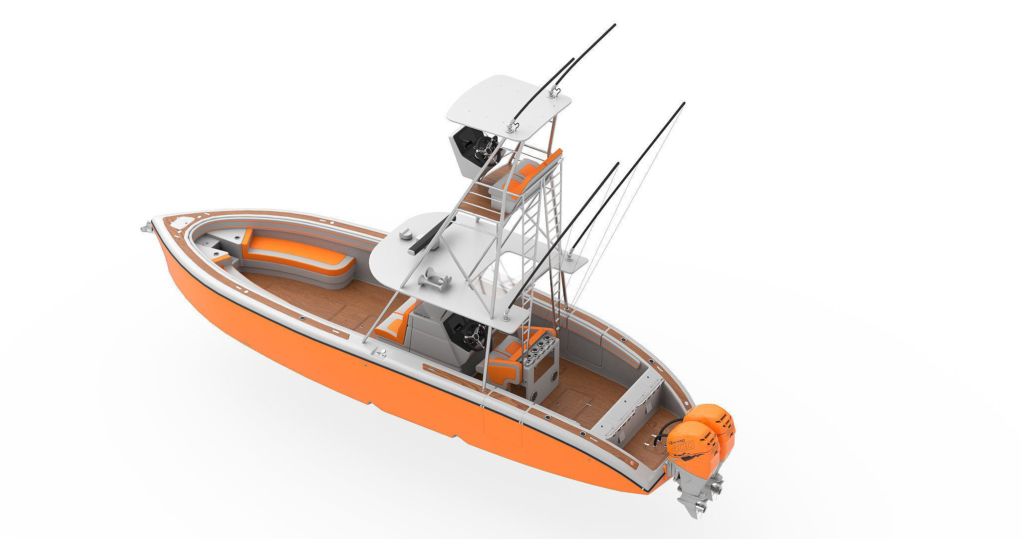 Sport fishing boat Orange 3D model_4