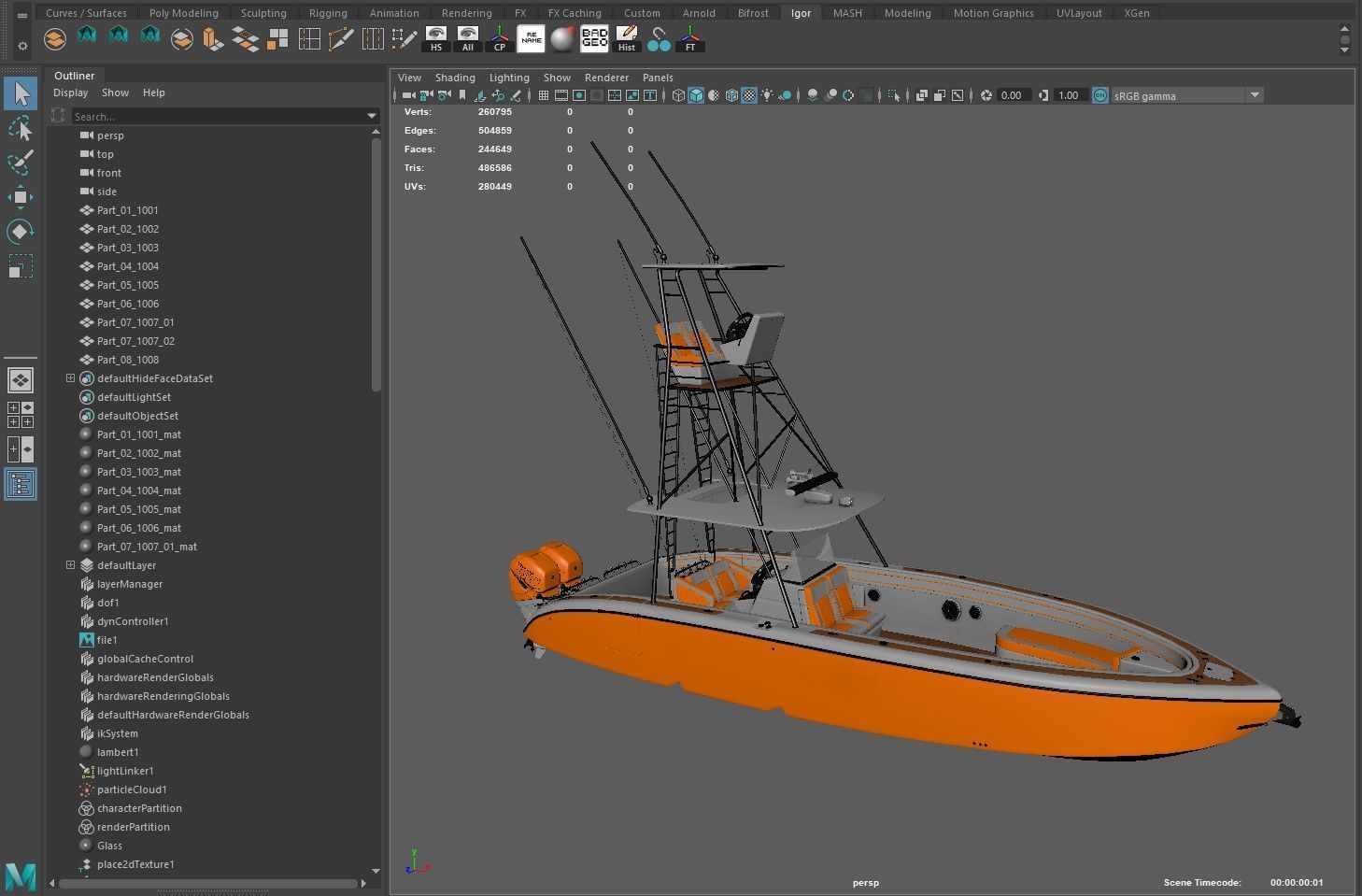 Sport fishing boat Orange 3D model_23