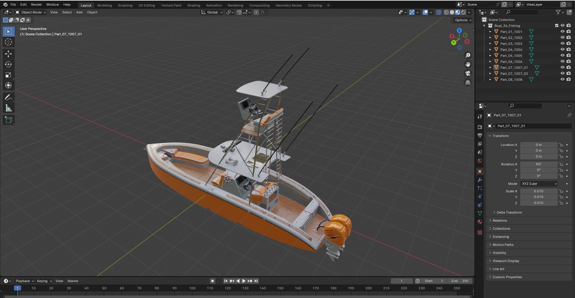 Sport fishing boat Orange 3D model_21