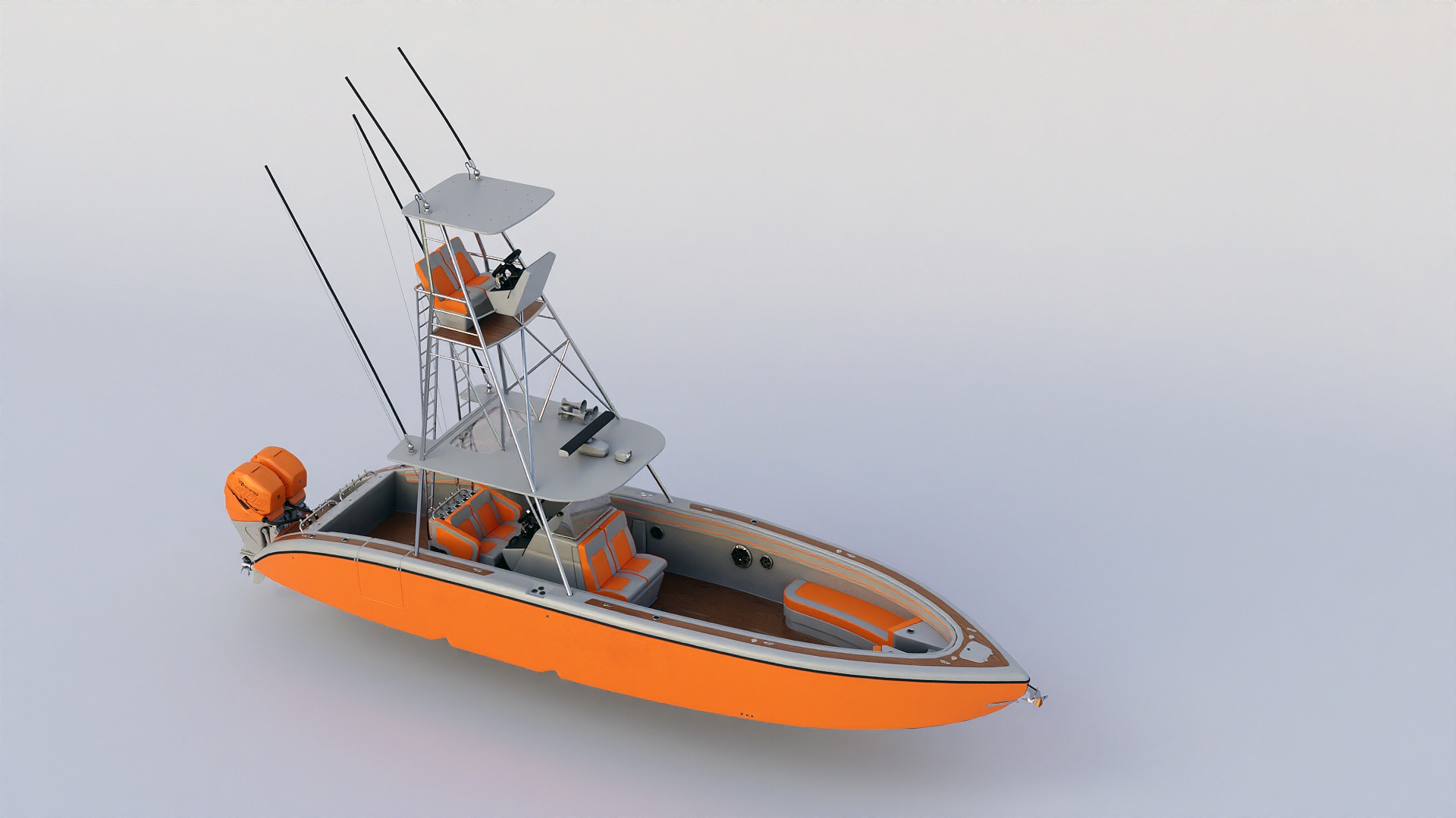 Sport fishing boat Orange 3D model_8