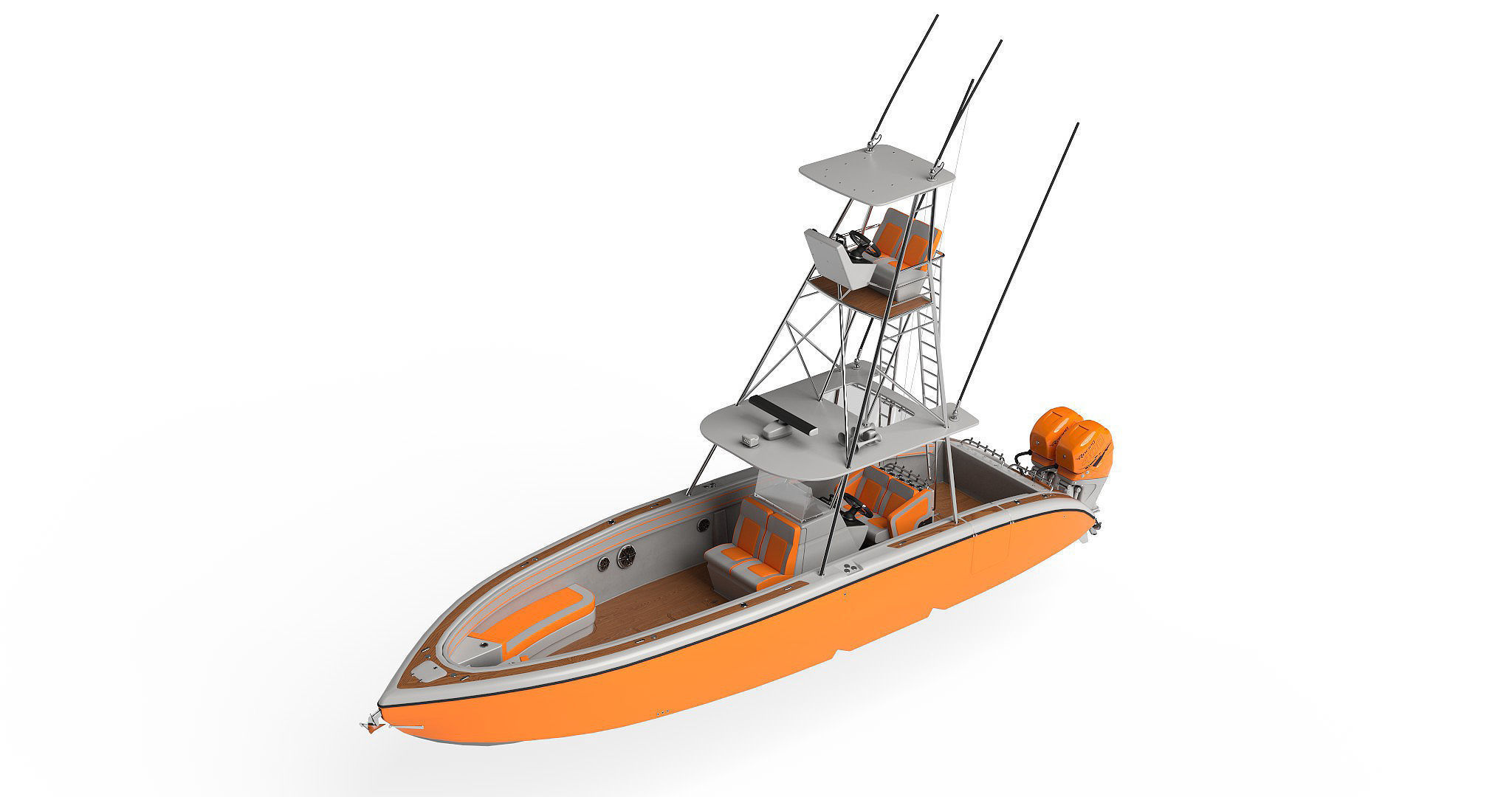 Sport fishing boat Orange 3D model_1