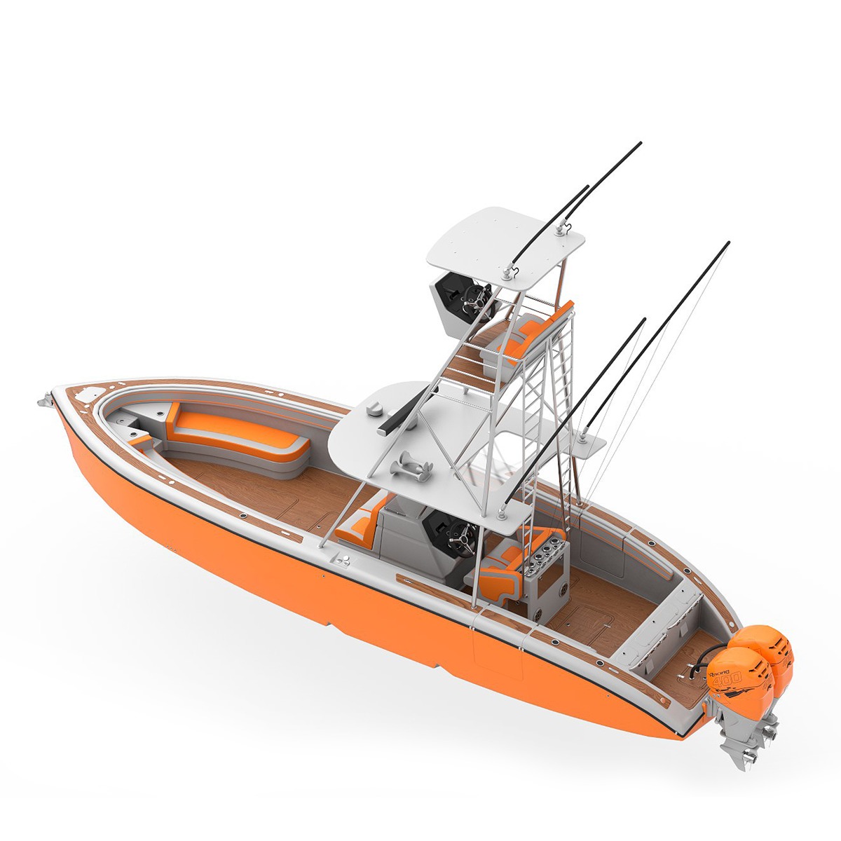 Sport fishing boat Orange 3D model_3