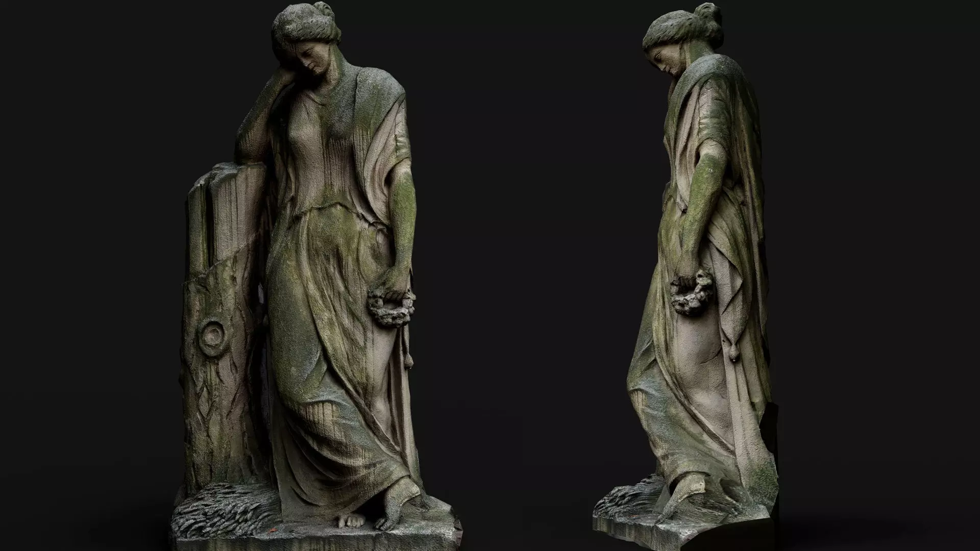 ancient nymph monument mossy figure photogrammetry Low-poly 3D model_0