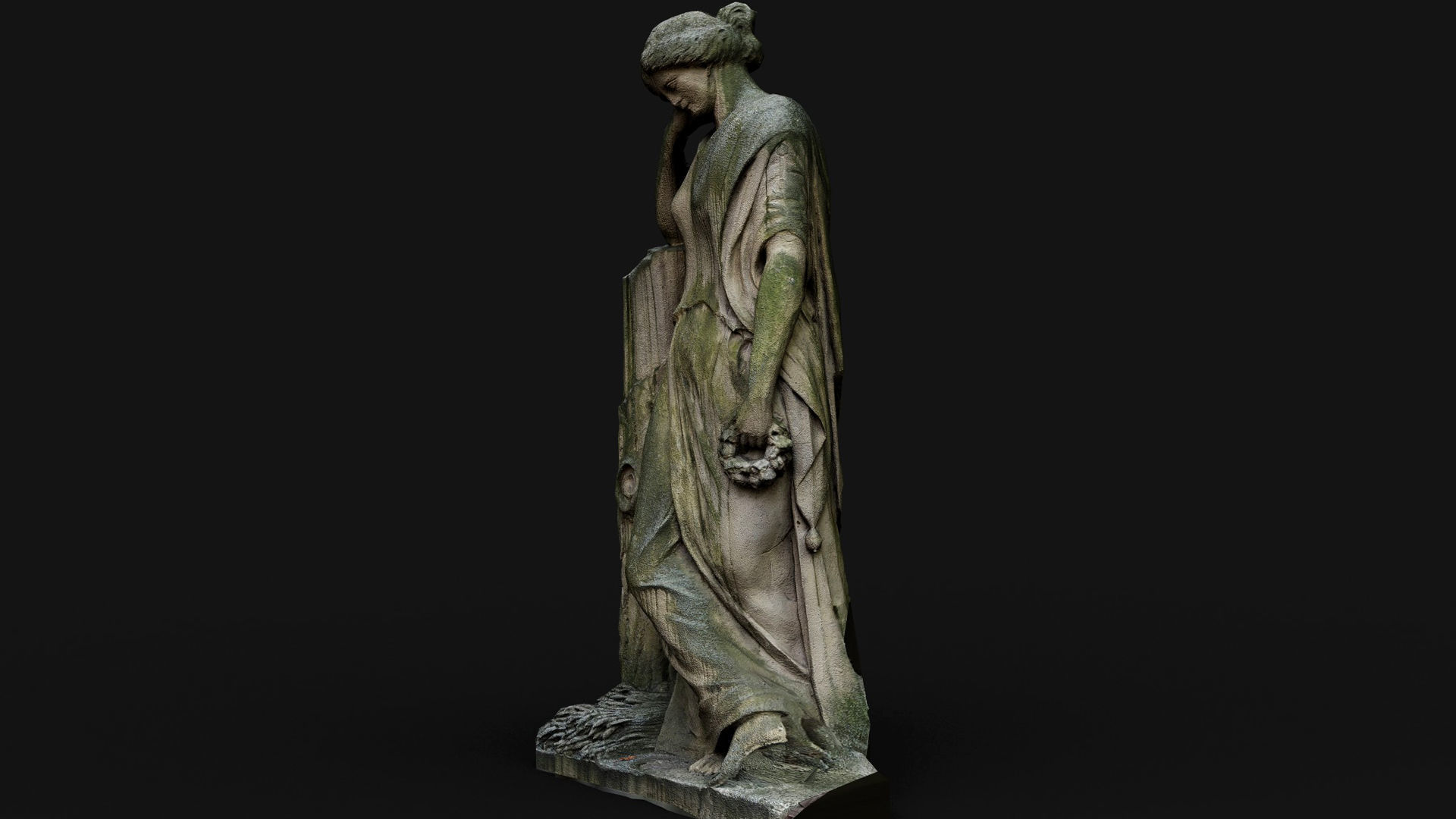 ancient nymph monument mossy figure photogrammetry Low-poly 3D model_1