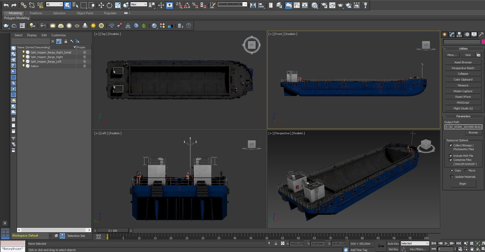 Split Hopper Barge 3D model_24