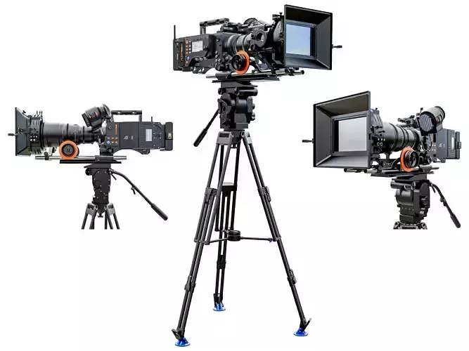 Modern Movie camera with tripod 3D model