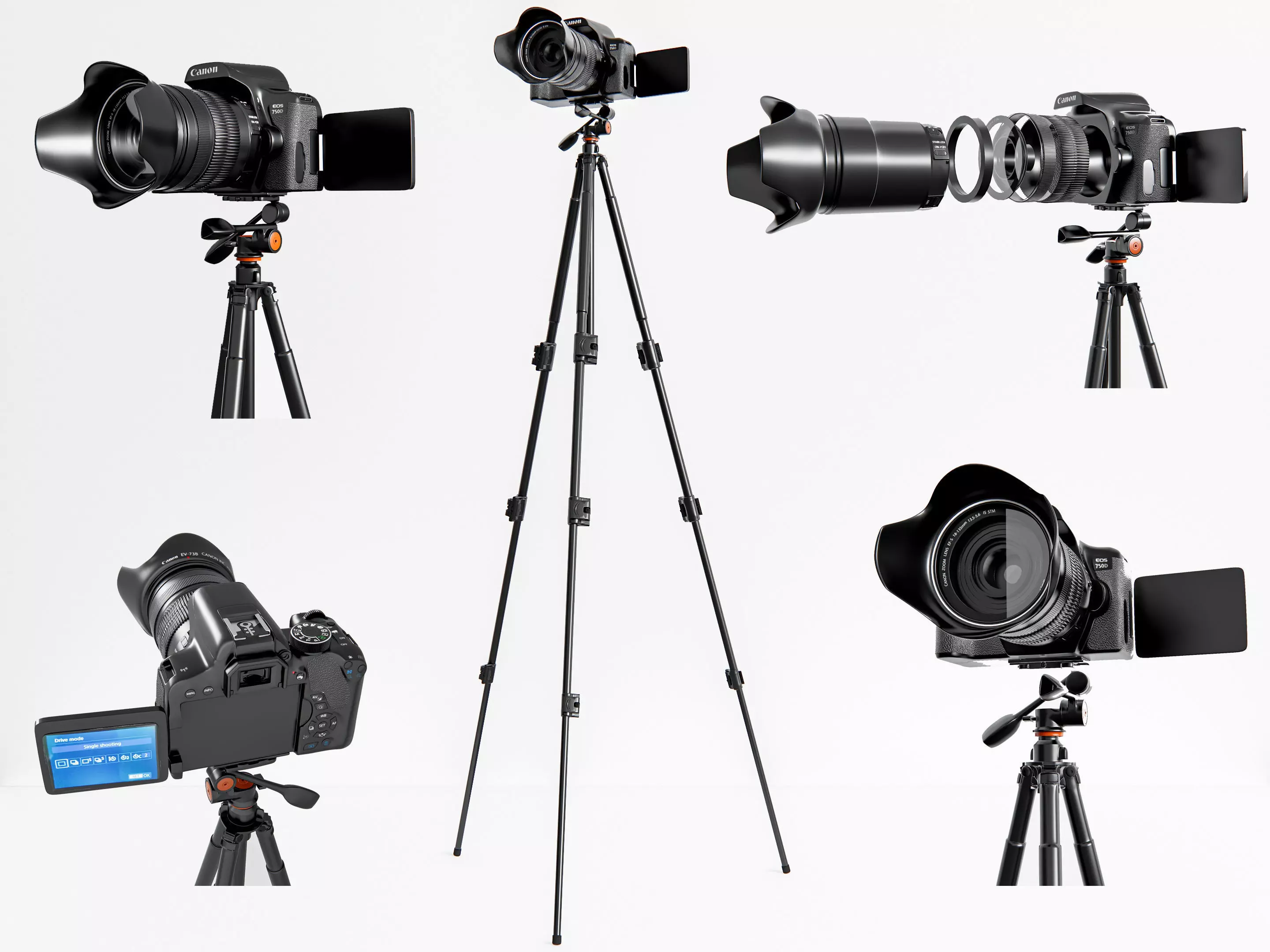 Dslr camera with tripod 3D model_0