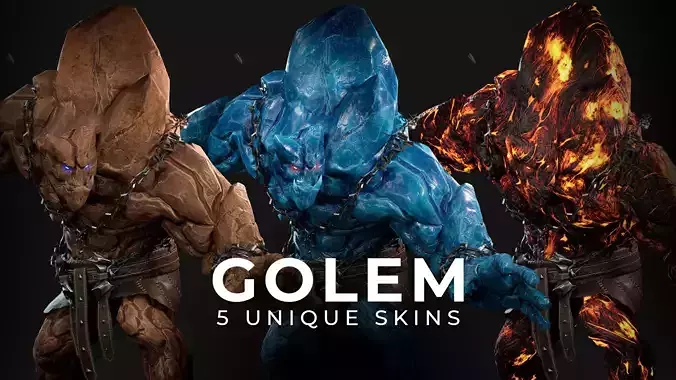 Golem - Ice Fire Stone Elemental Game-ready model Low-poly 3D model