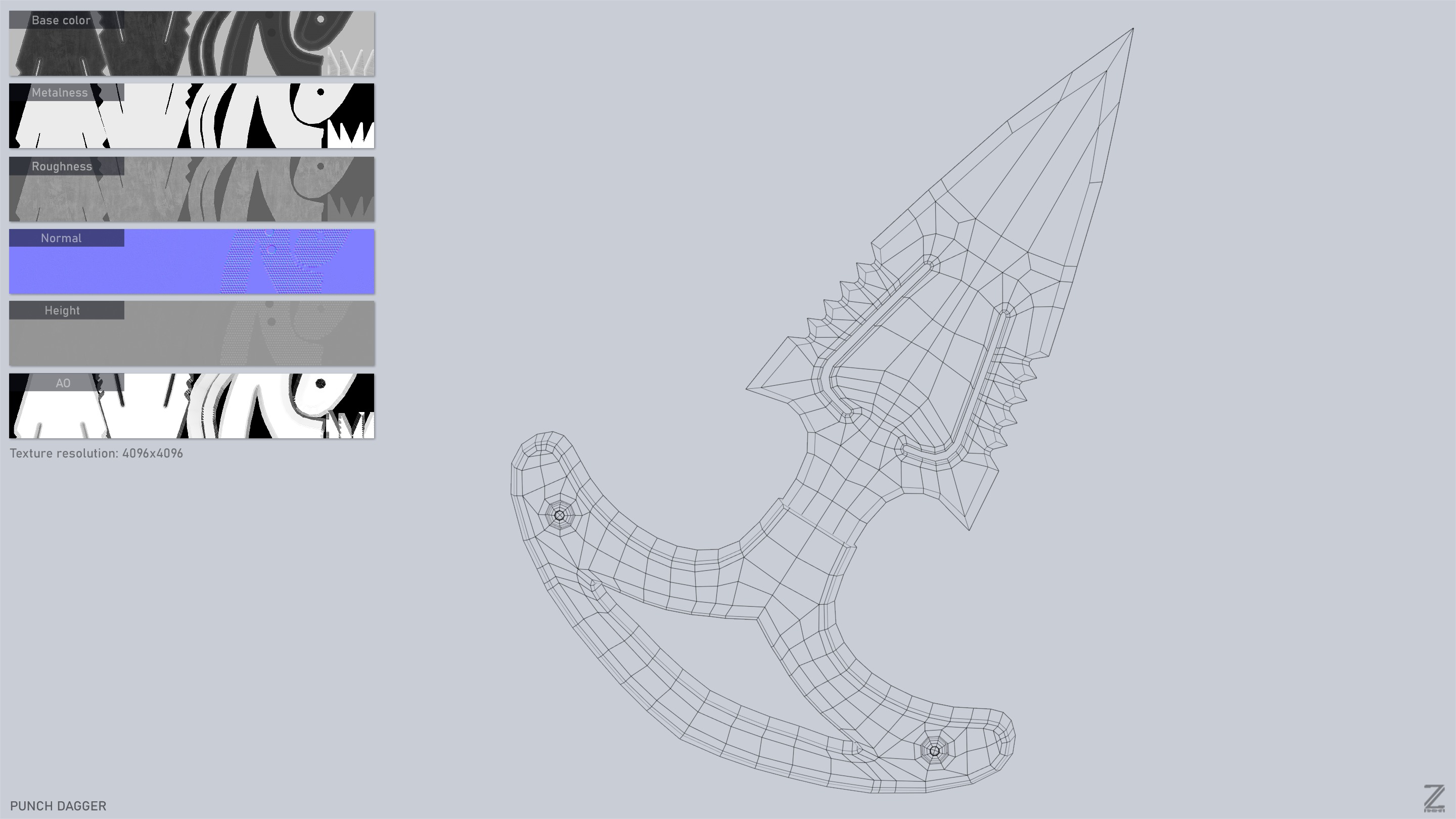 Punch dagger Low-poly 3D model_3