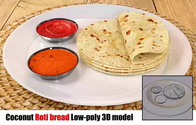 Coconut Roti bread Low-poly 3D model Low-poly 3D model