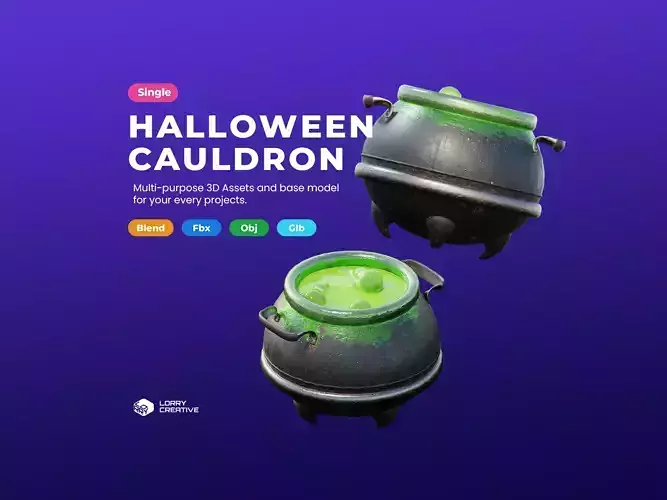 Cartoon Halloween Witch Cauldron 3D model