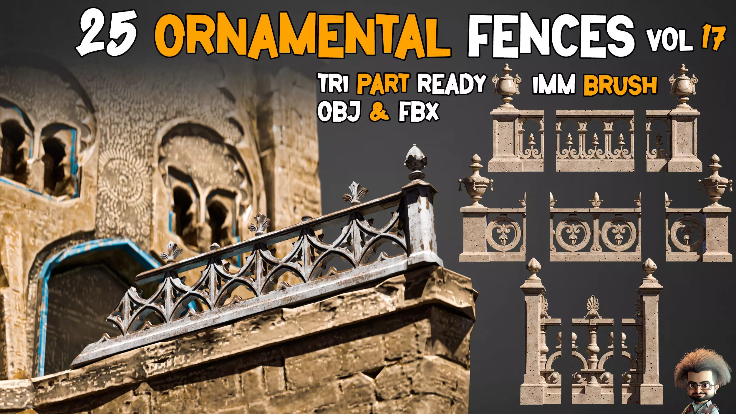 25 Professional Ornamental Fences and 3D Model Vol 17 Low-poly 3D model