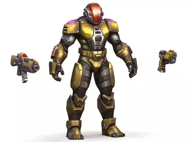 Cartoon Sci-Fi Cyborg Drone Trooper Soldier Low-poly 3D model