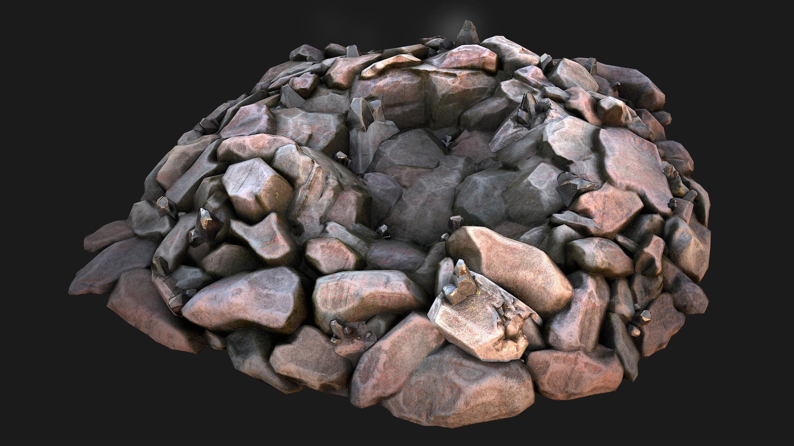 Tin Ore Deposits Minerals in Rocks Low-poly 3D model_4