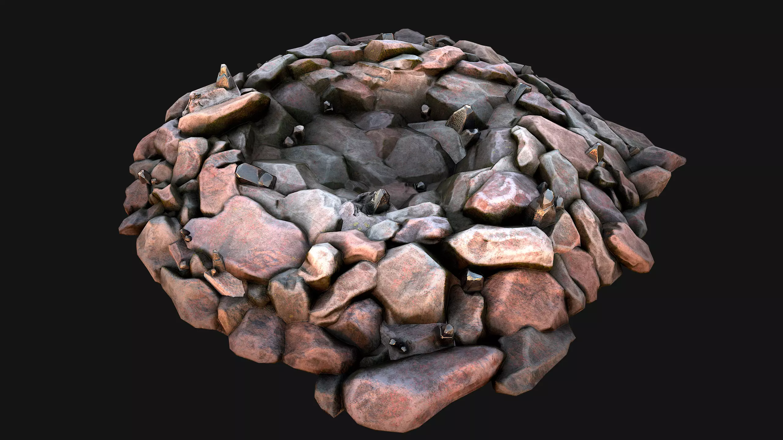 Tin Ore Deposits Minerals in Rocks Low-poly 3D model_0