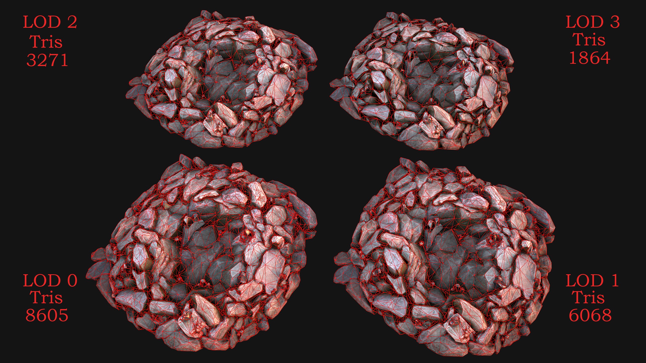 Tin Ore Deposits Minerals in Rocks Low-poly 3D model_3