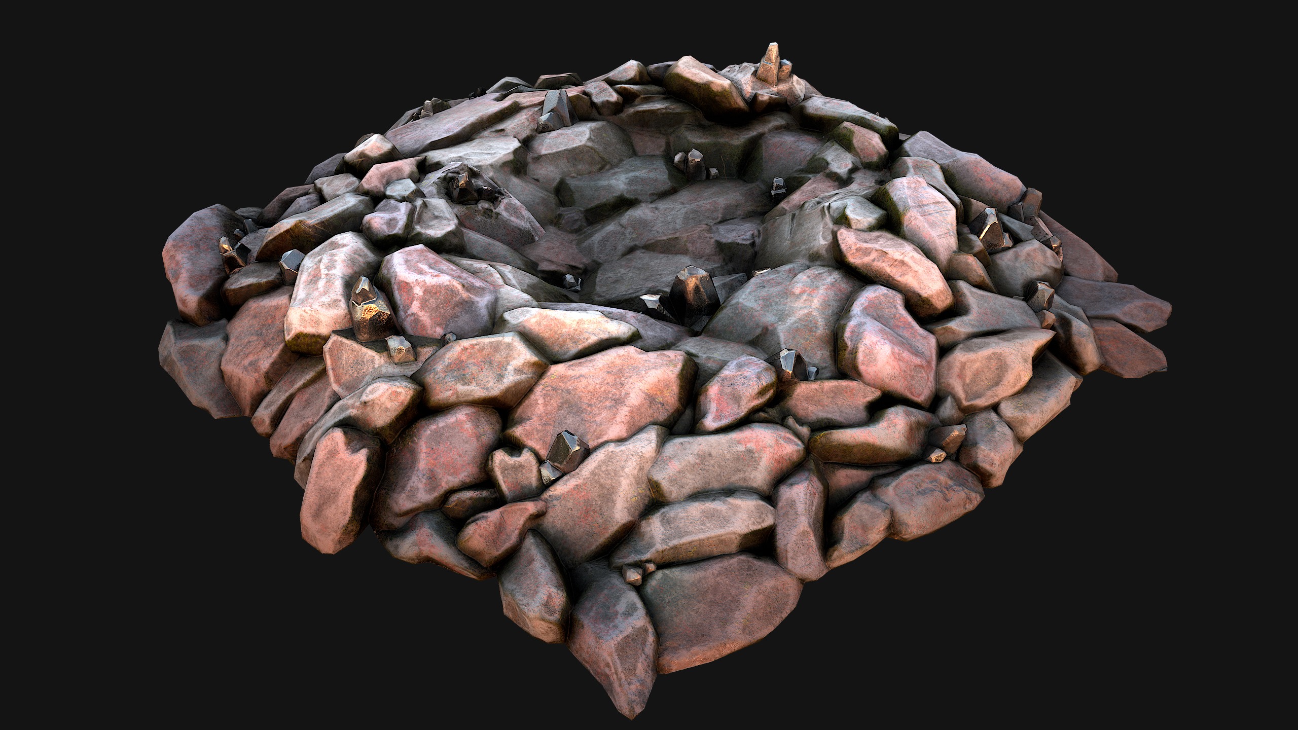 Tin Ore Deposits Minerals in Rocks Low-poly 3D model_6