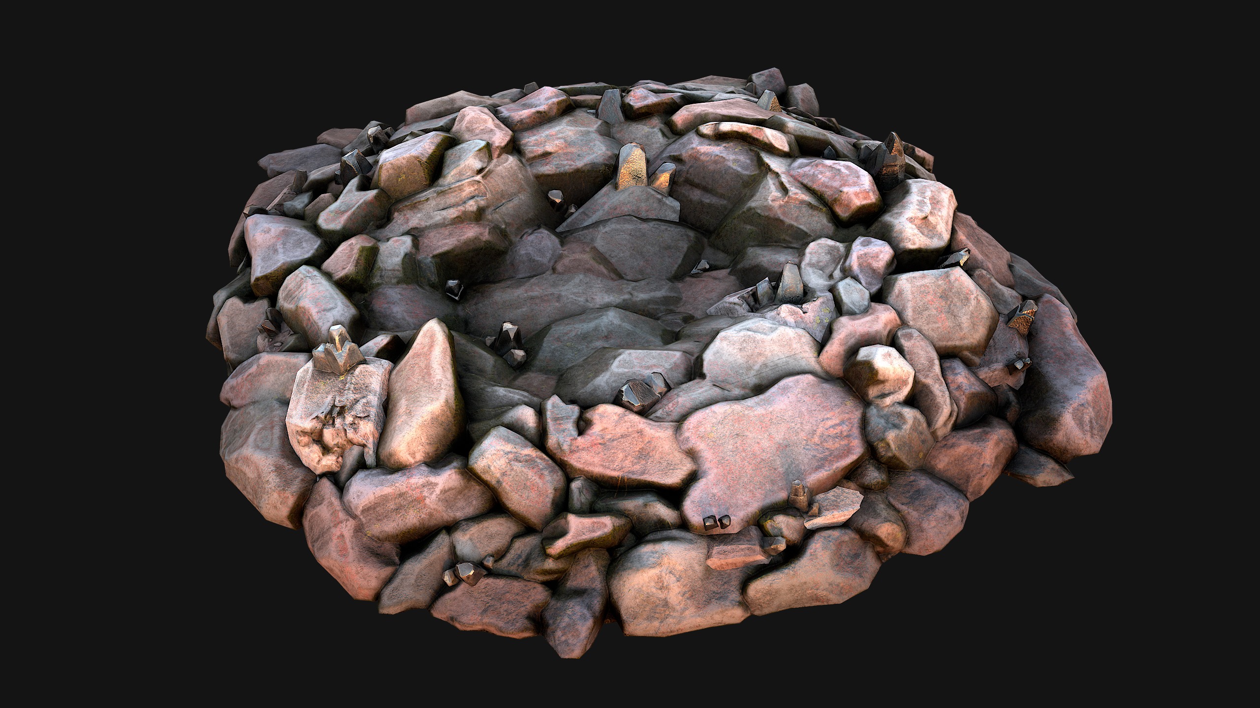Tin Ore Deposits Minerals in Rocks Low-poly 3D model_14