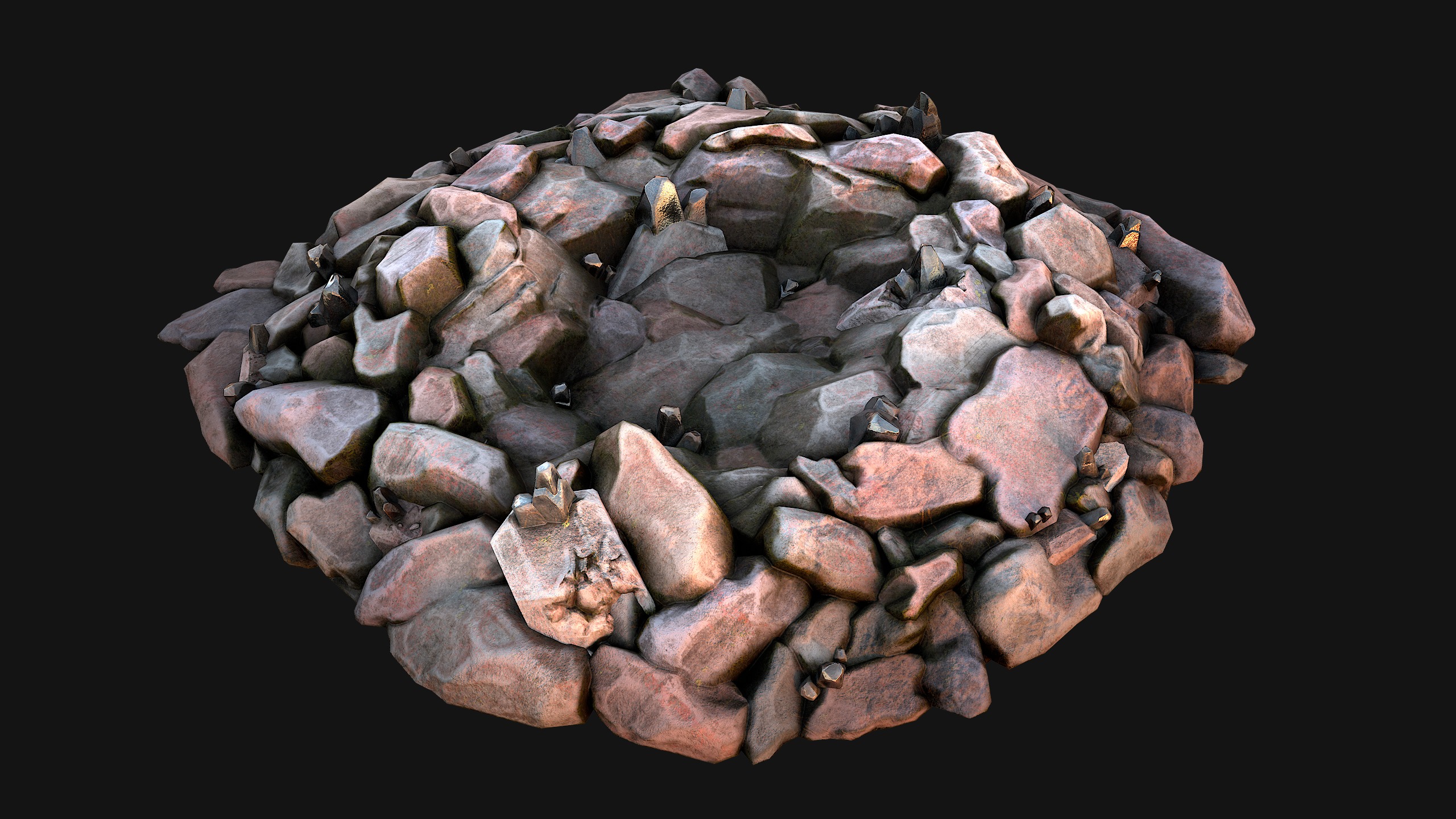 Tin Ore Deposits Minerals in Rocks Low-poly 3D model_13