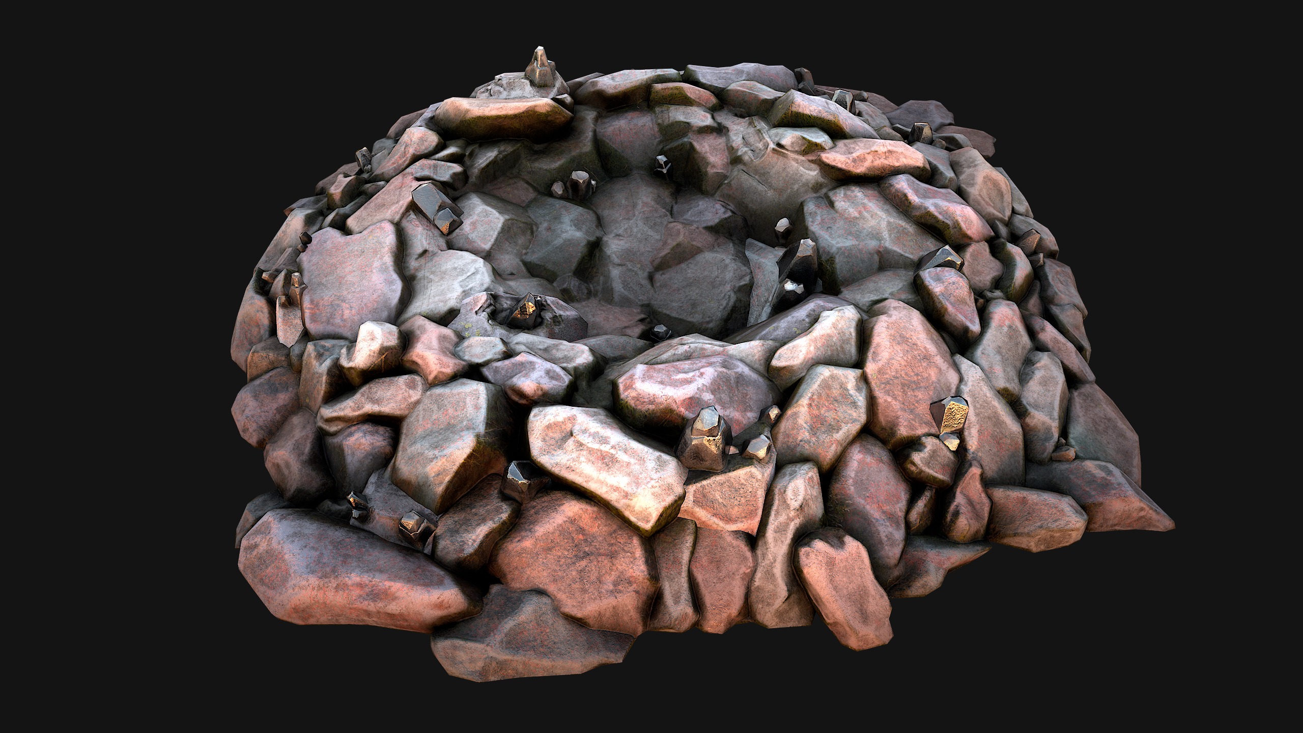 Tin Ore Deposits Minerals in Rocks Low-poly 3D model_5